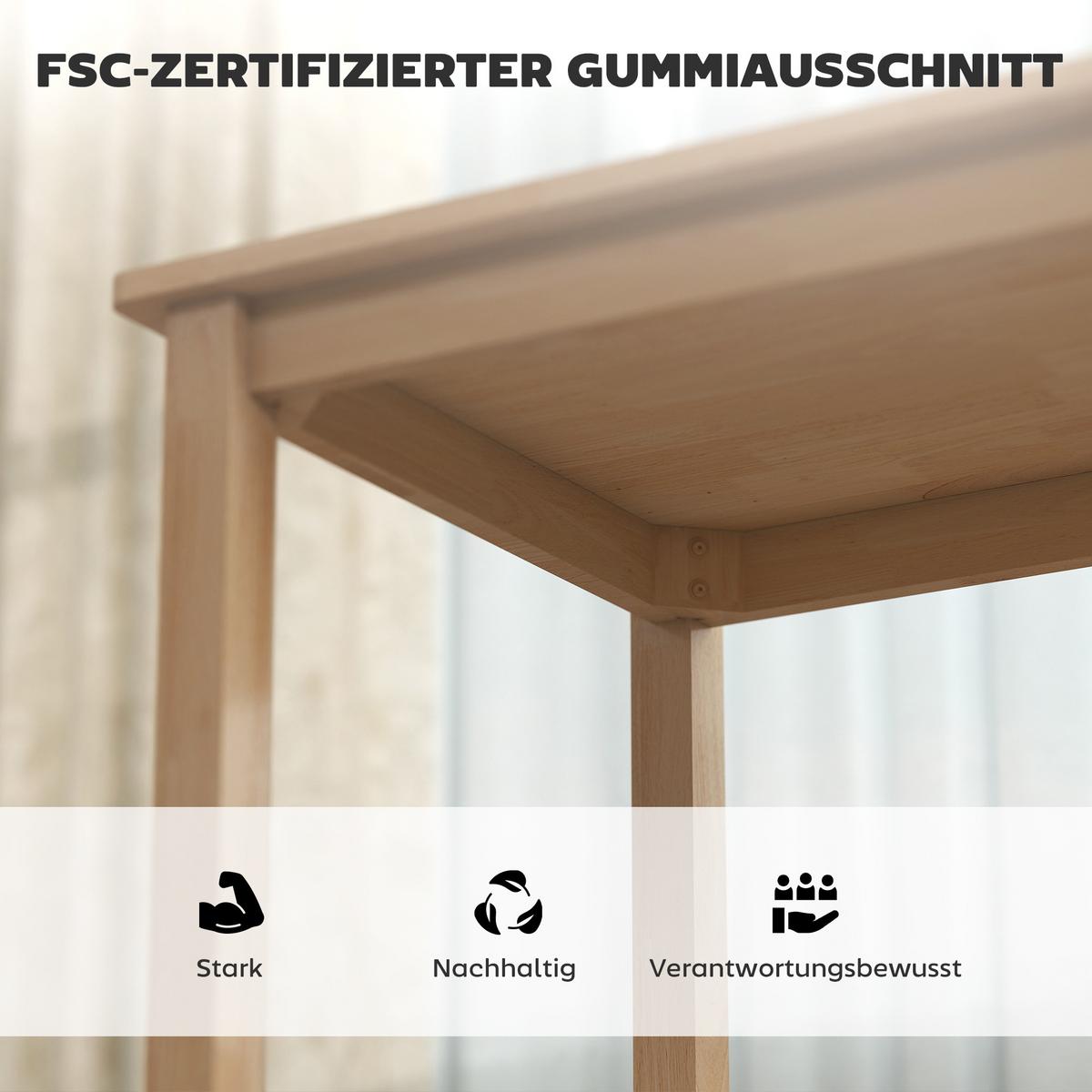 ESSGRUPPE 3er Set Kautschukholz MDF Naturholz - Naturfarben/Grau, Holz/Textil (60/74.5/80cm) - HOMCOM