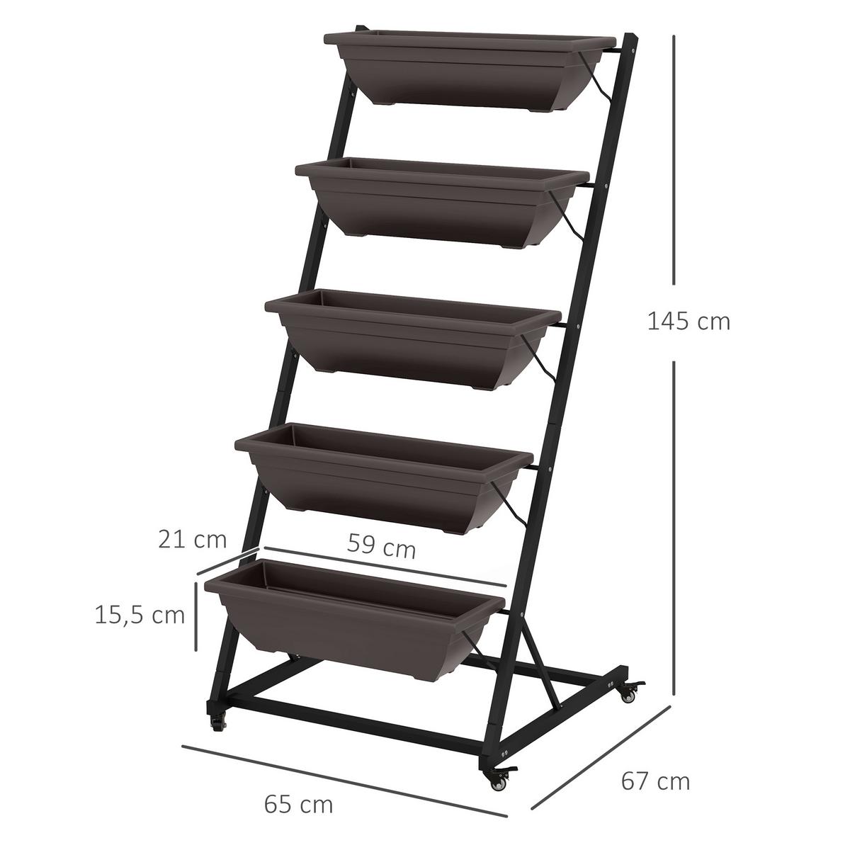 BLUMENTREPPE mit Rollen Braun 65/67/145 cm - Braun, Metall (67/145/65cm) - Outsunny
