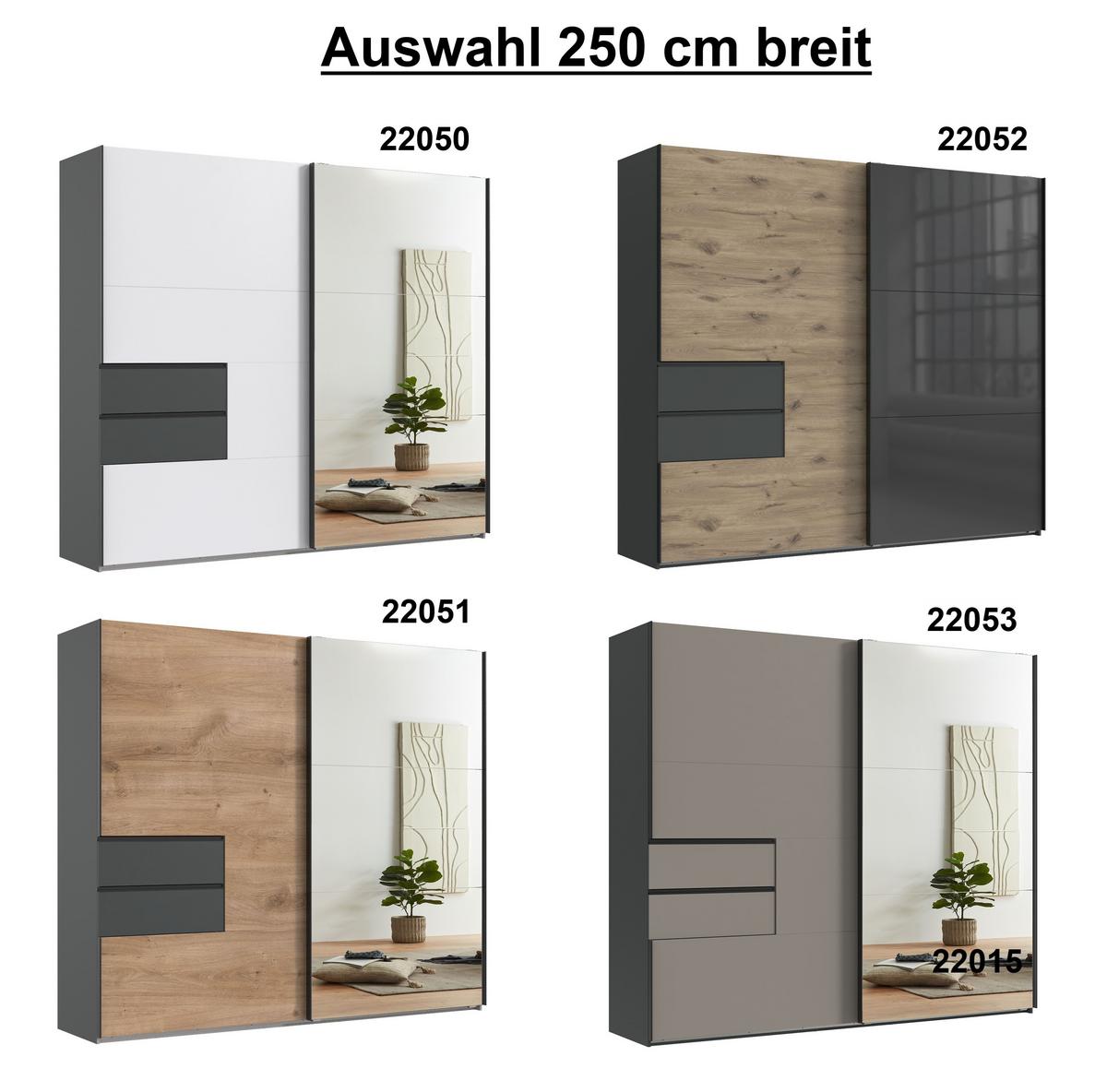 SCHWEBETÜRENSCHRANK 2-türig B250/H216/T65 cm, Korpus Grafit, Türen & Schubladen Sandgrau / Spiegel, Kleiderschrank inkl. Vollausstattung / 22053 - Sandfarben/Bordeaux, Holzwerkstoff/Metall (250/216/65cm) - luma-home