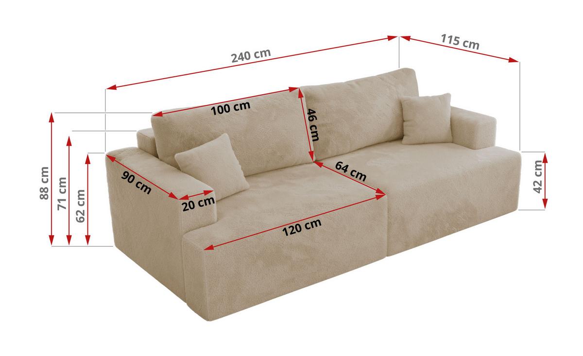 4-SITZER SOFA VIRELLA Creme Plüsch - Creme/Schwarz, Textil (240/88/115cm) - MKS