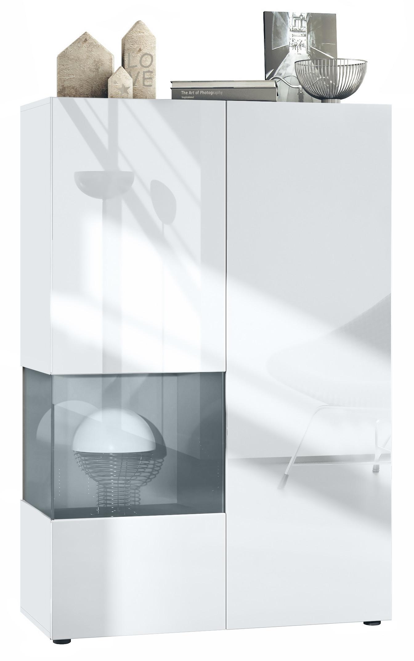 VITRINE Morena Einsatz in Grau Hochglanz - Grau, Holzwerkstoff (91.5/136.5/37cm) - Vladon
