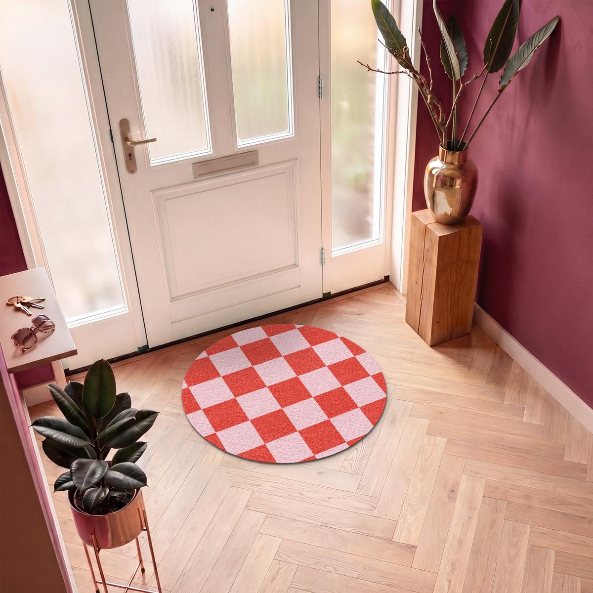 FUSSMATTE Schachbrettmuster - Rot - Rosa - Würfel Türmatte 90x90 cm - Rot, Kunststoff (90/0.4cm) - MuchoWow