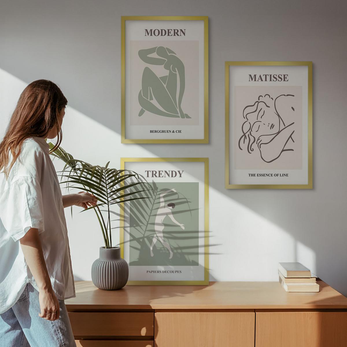 BILDER SET 3er Set - 40x60 cm Goldrahmen - Stilvolle minimalistische Charaktere - Goldfarben, Kunststoff (40/60cm) - TULUP