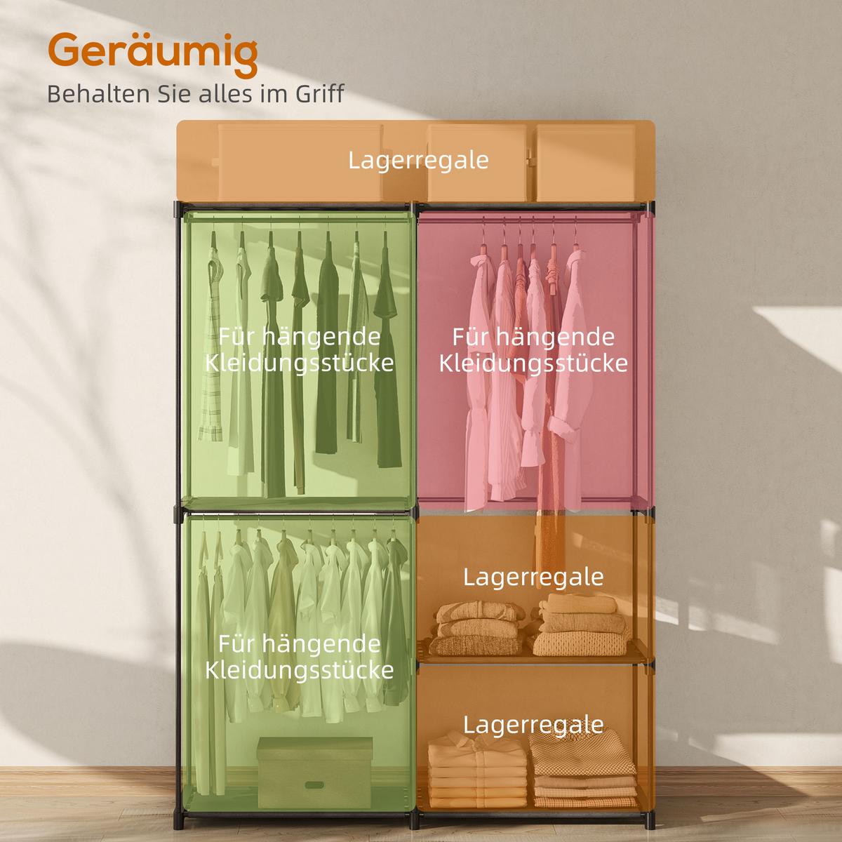 KLEIDERSCHRANK Vliesstoff Stahl Schwarz - Schwarz, Textil (43/185/111cm) - HOMCOM