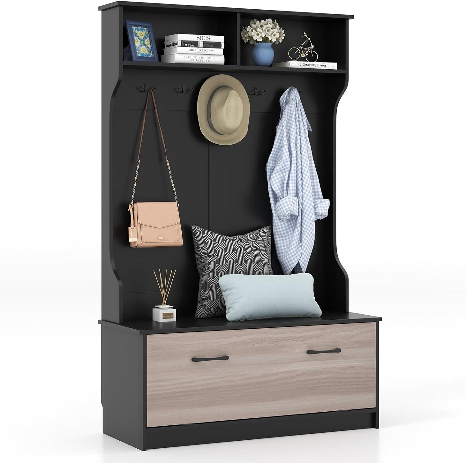 GARDEROBENSTÄNDER 160cm Schwarz - Schwarz, Holz (100/160/40cm) - COSTWAY