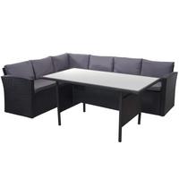 POLY-RATTAN-GARNITUR Schwarz 1 Eckbank, 1 Tisch-Set - Schwarz, Kunststoff - MCW