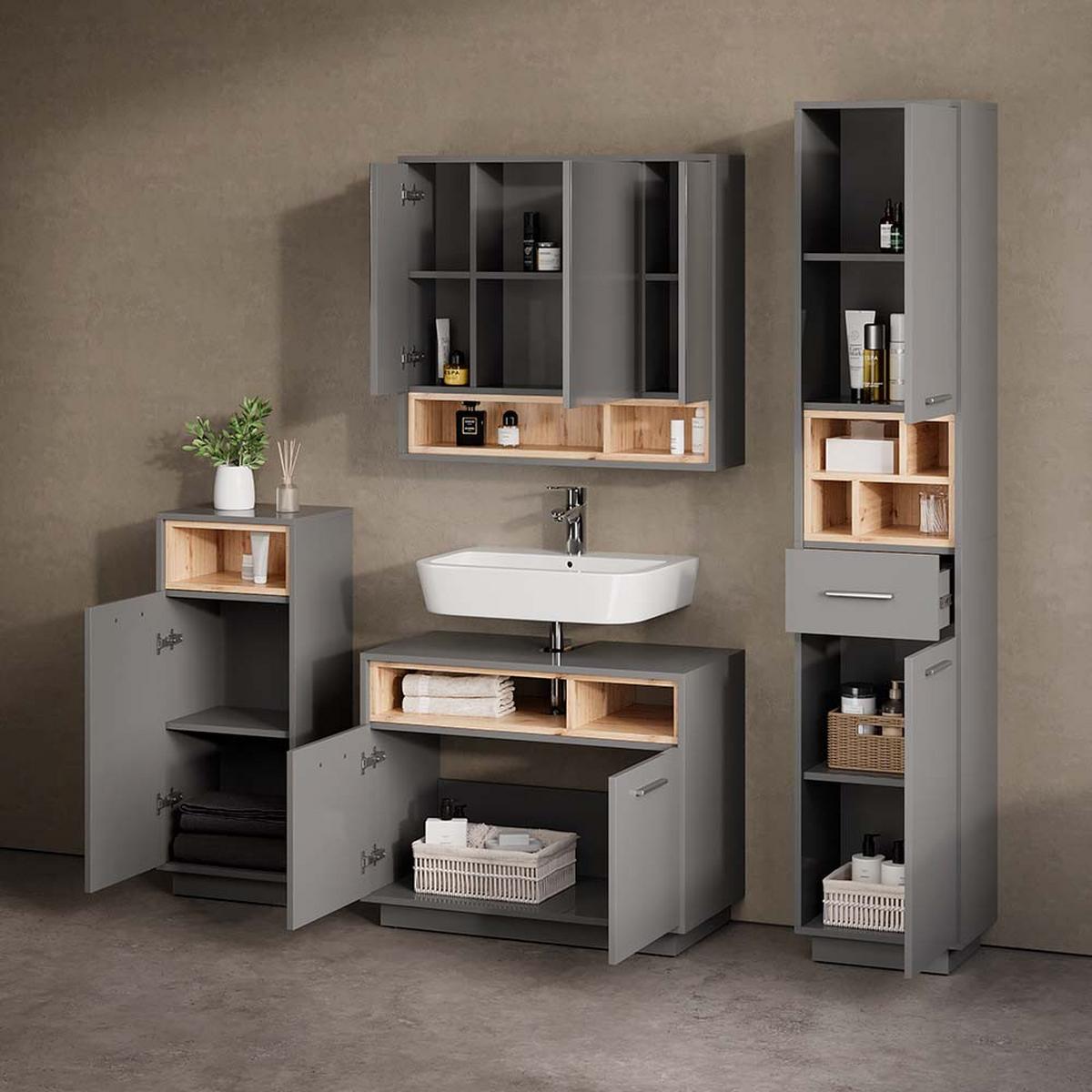BADMÖBEL-SET Temo Anthrazit 4 Teile - Anthrazit, Holzwerkstoff (80/93/40cm) - Livinity®