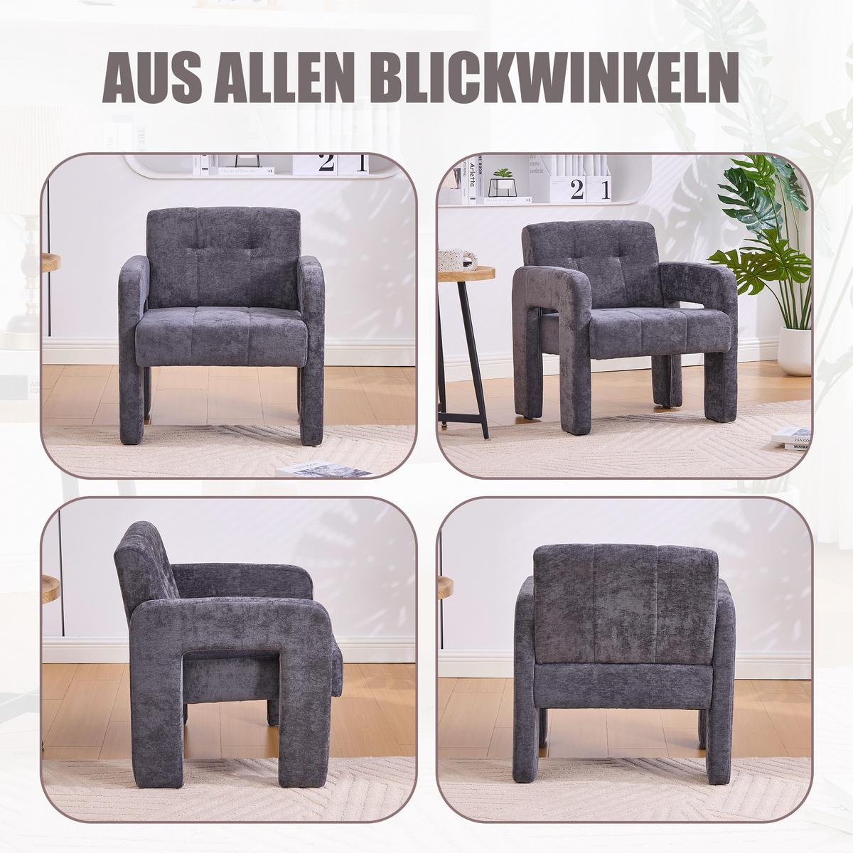 SESSEL Nordic Style aus Chenille mit ergonomischen Armlehnen - Grau, Textil (67/74/69cm) - Urban Meuble