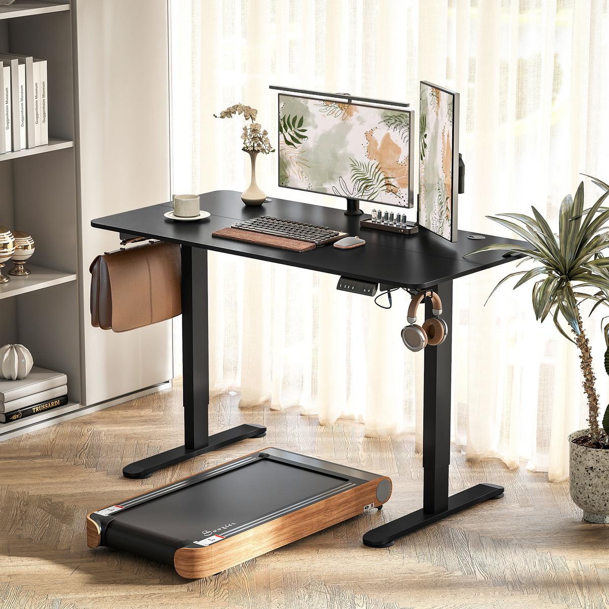 HÖHENVERSTELLBARER Schreibtisch 140 x 70cm Elektrisch Computertisch mit Haken - Schwarz, Kunststoff (140/70/116cm) - Vinsetto
