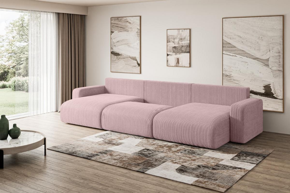 WOHNLANDSCHAFT mit Schlaffunktion und Bettkasten KLEEA-U - 347x143x83 cm Rosa Cord - Schwarz/Rosa, Holzwerkstoff/Kunststoff (347/83/143cm) - ALTDECOR