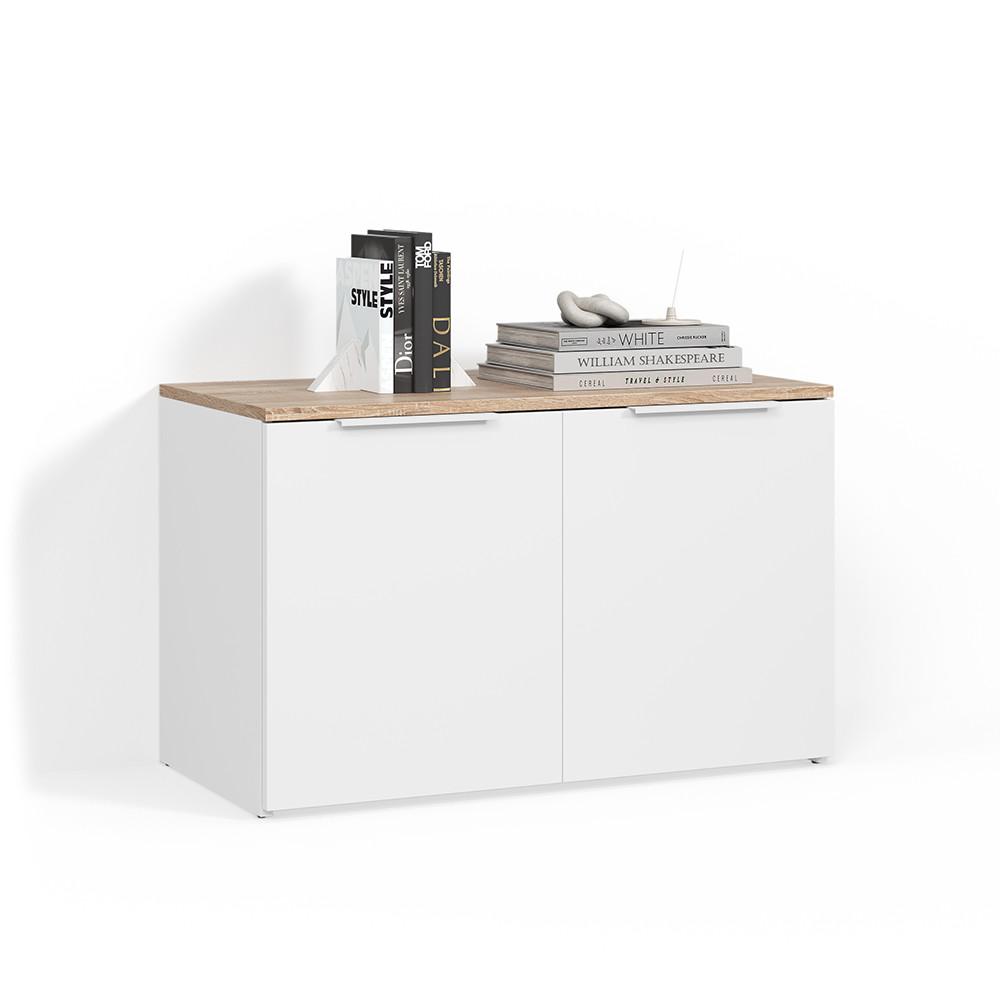 KOMMODE Piave Weiß/Sonoma mit 2 Türen - Weiß/Sonoma Eiche, Holzwerkstoff (80/50/40cm) - Livinity®