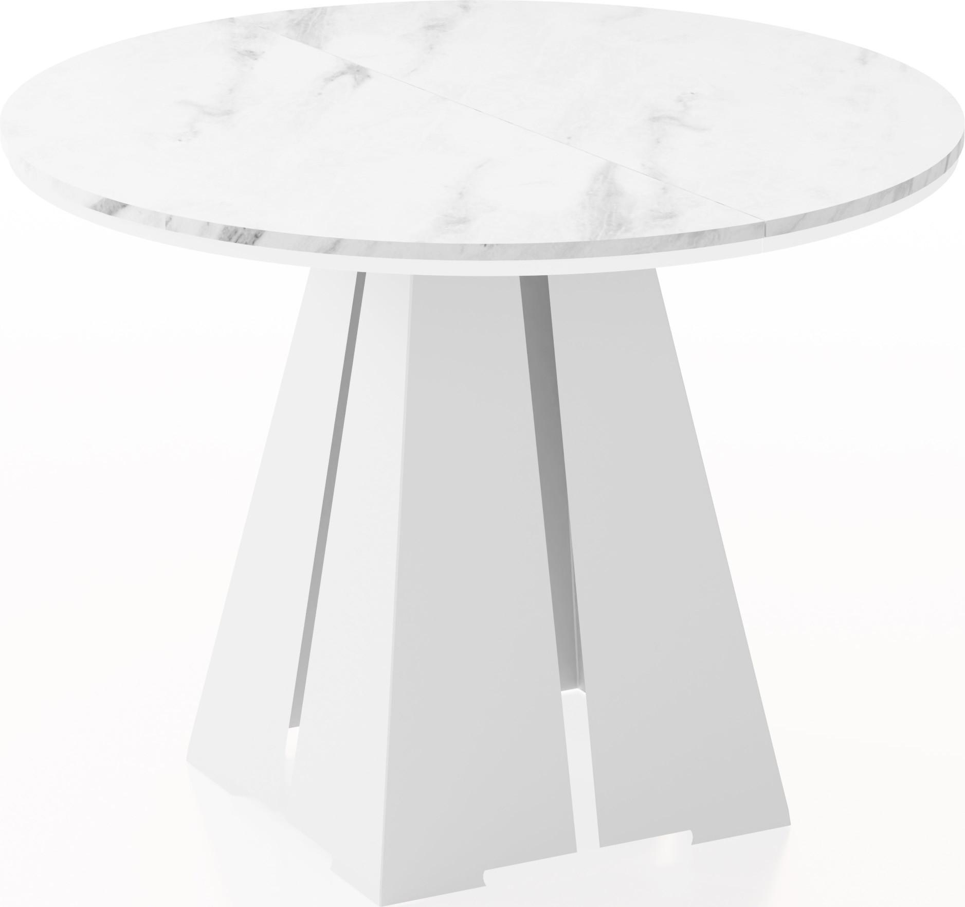 ESSTISCH Kova runder ausziehbarer, Marmor Weiß 100-180/100/76 cm - Ecru/Weiß, Holzwerkstoff/Metall (100/176/76cm) - WFL GROUP