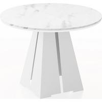 ESSTISCH Kova runder ausziehbarer, Marmor Weiß 100-180/100/76 cm - Ecru/Weiß, Holzwerkstoff/Metall (100/176/76cm) - WFL GROUP