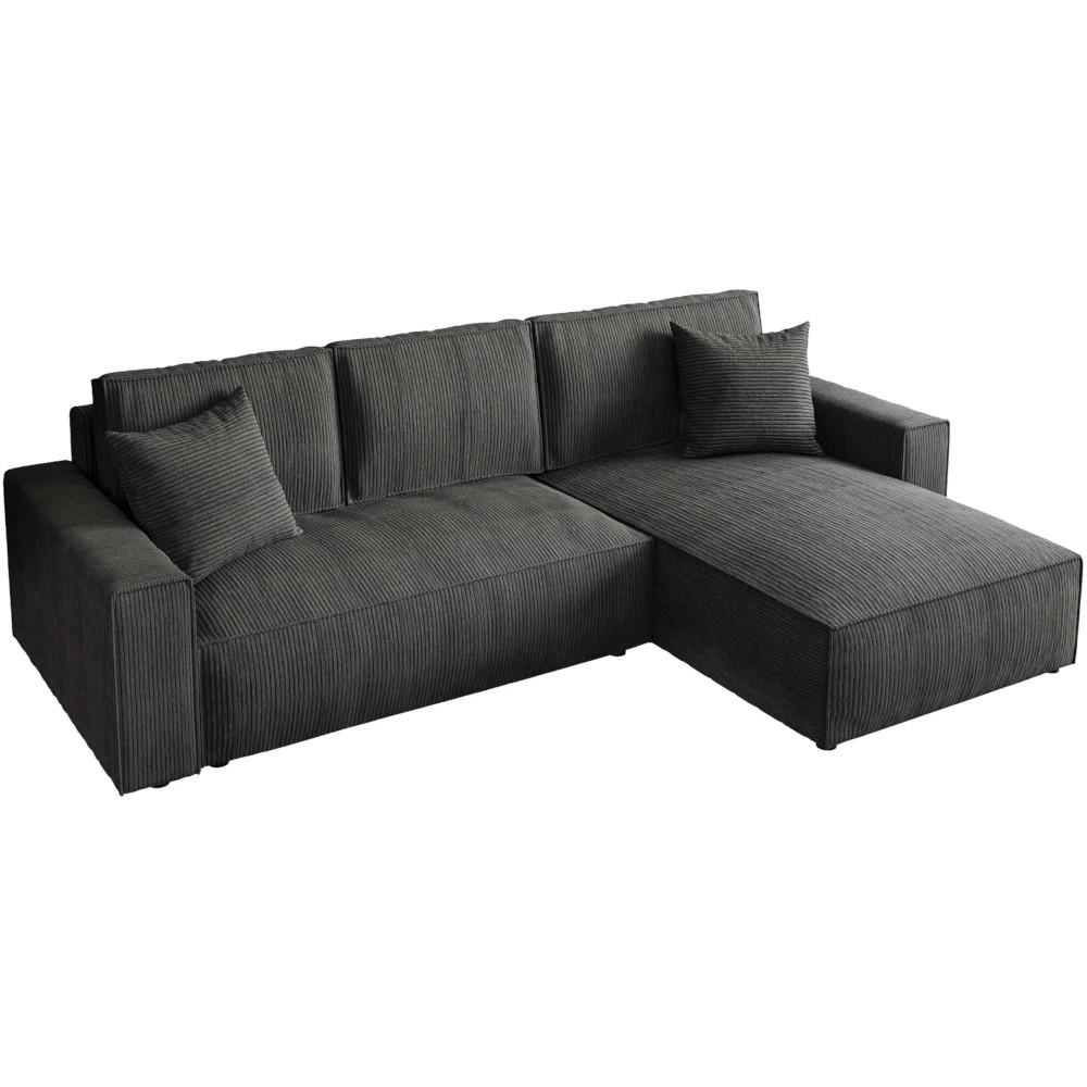 ECKSOFA Parys mit Schlaffunktion und universeller Ottomane, Dunkelgrau - Dunkelgrau/Schwarz, Kunststoff/Textil (290/185cm) - Beautysofa