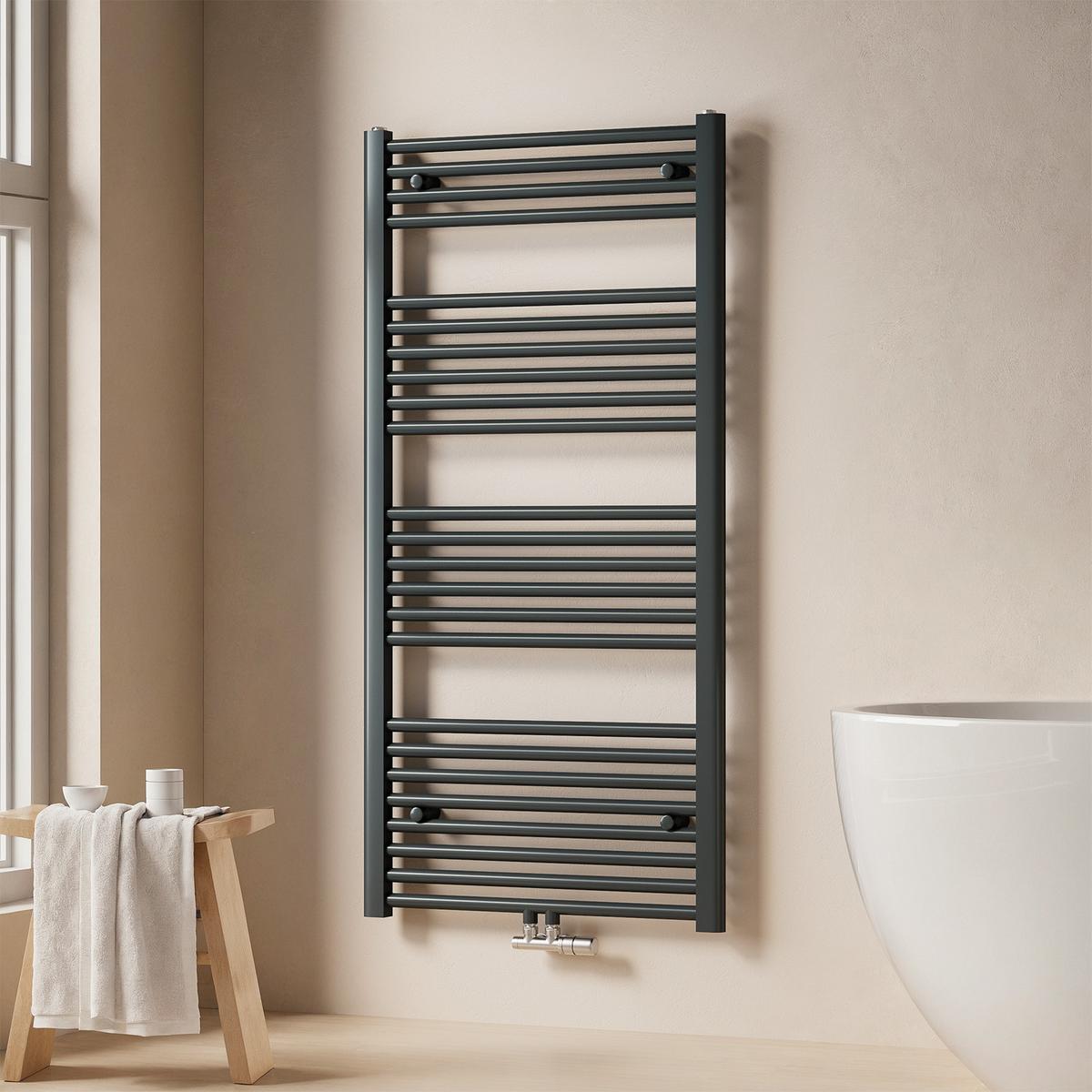 HEIZKÖRPER wasserführender Handtuchheizkörper Anthrazit 120/60/3 cm - Anthrazit, Metall (60/120/3cm) - EMKE