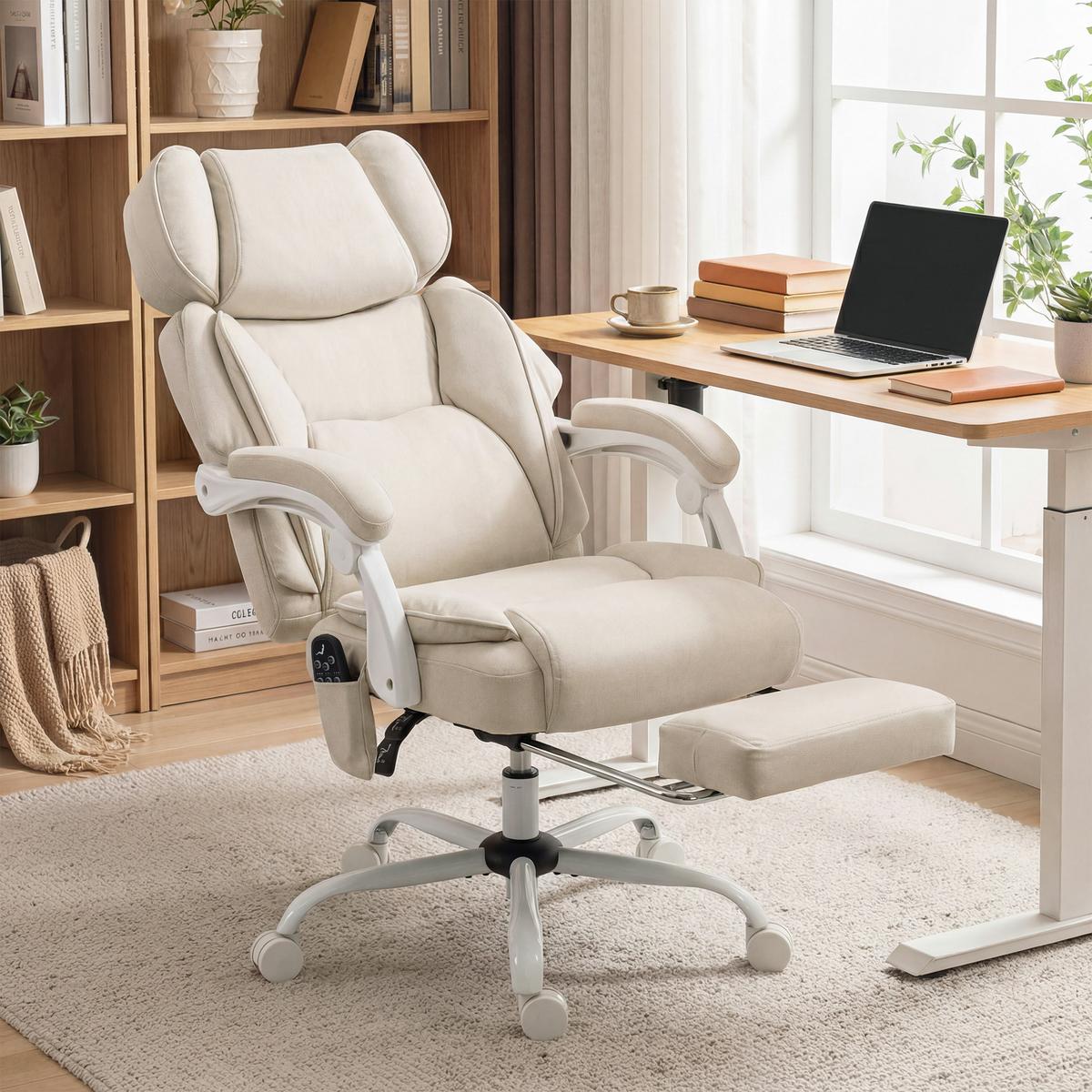 BÜROSTUHL Kunstleder Cremeweiß - Creme/Weiß, Kunststoff/Textil (75.5/122.5/70cm) - HOMCOM