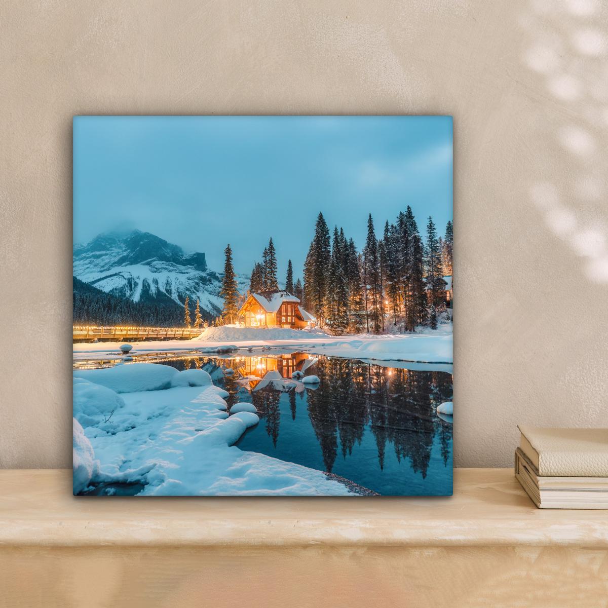 LEINWANDBILD Winterlandschaft - Natur - Haus - Berge - Schnee Deko Wohnzimmer 20x20 cm - Hellblau, Textil (20/20cm) - MuchoWow