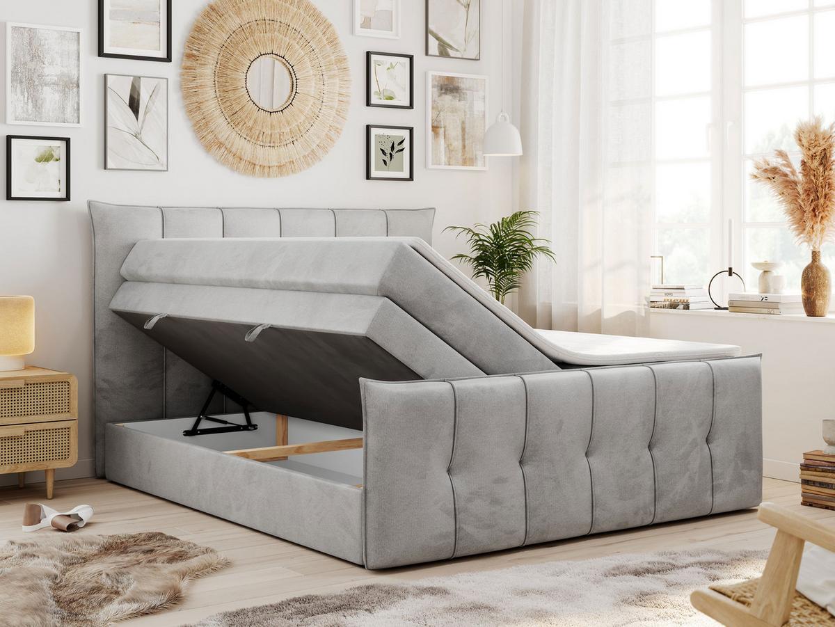 BOXSPRINGBETT PREMIUM 11 KING 120/200 Hellgrau Velvet - H4 - Hellgrau, Holz/Textil (120/200cm) - MKS