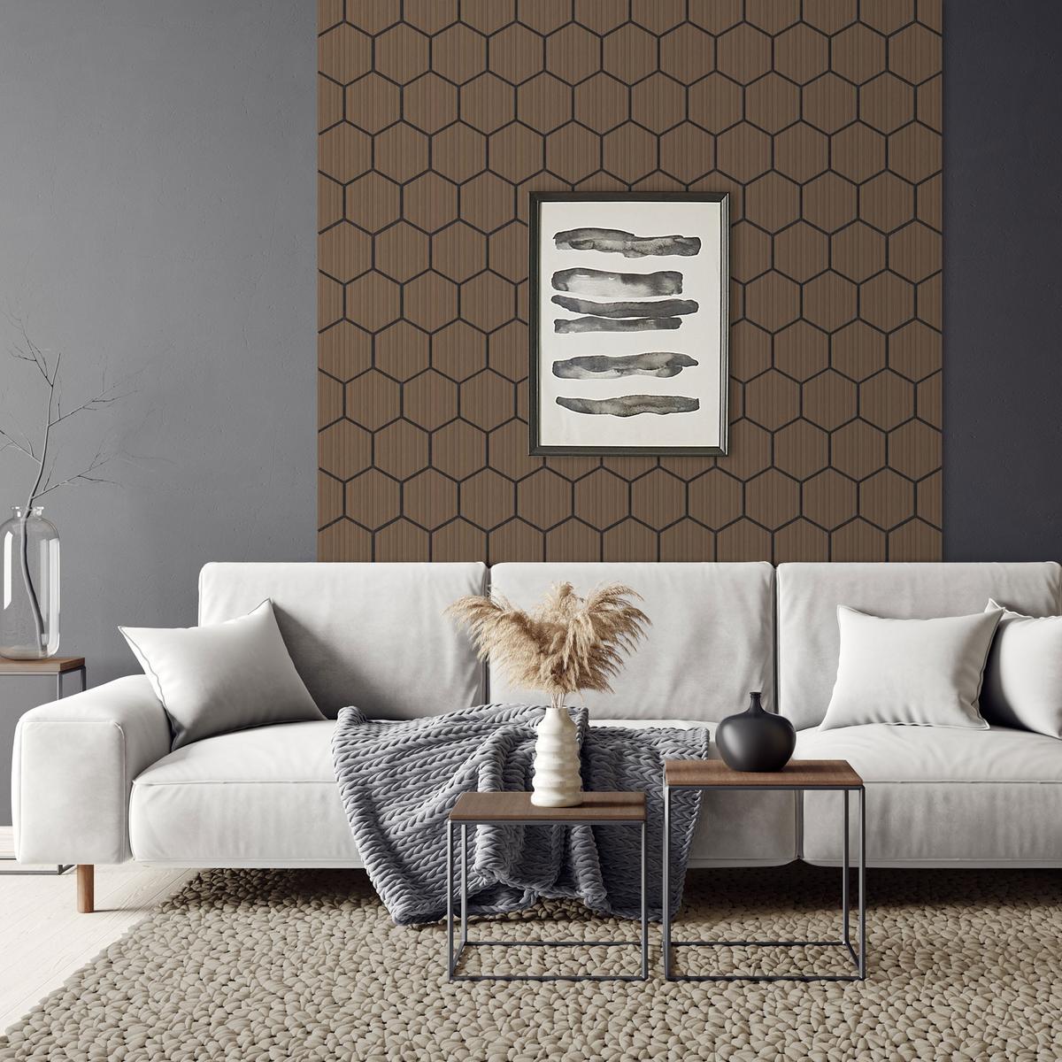 AKUSTIKPANEEL 2er Set Schallschutzplatten Hexagon Braun Holzoptik 66x81x2 cm aus Filz - Braun, Holzwerkstoff (2.1/81.1/66.6cm) - ML-DESIGN