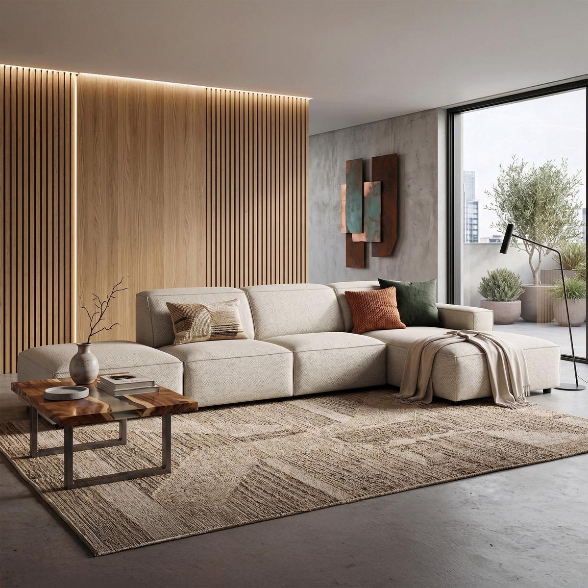 ECKSOFA Sellmo 344 cm - Creme/Schwarz, Kunststoff/Textil (350/166cm) - Selsey