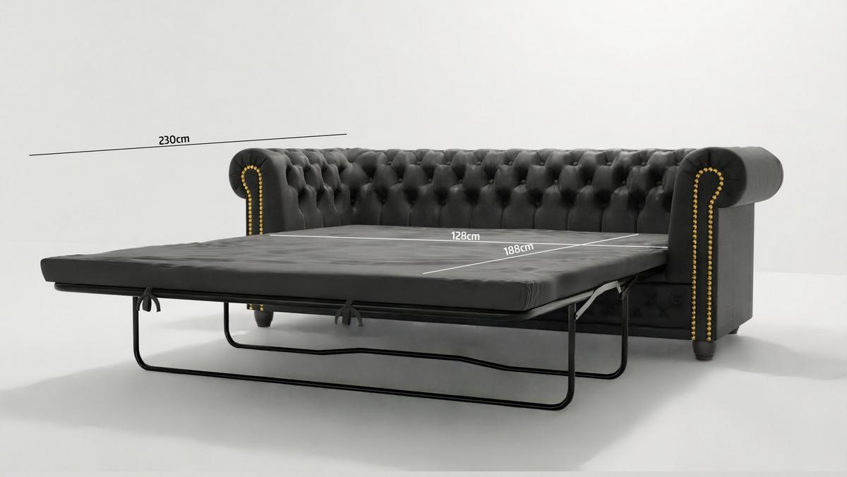 CHESTERFIELD-SOFA 3-sitzer mit Schlaffunktion Flux Anthrazit Microfaser Vintageoptik - Anthrazit/Braun, Holz/Textil (203/72/86cm) - S-Style Möbel