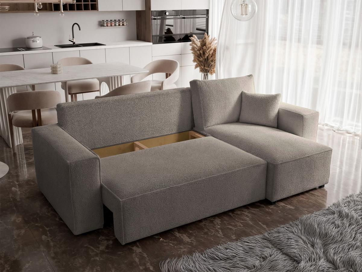 ECKSOFA Scarlo Hellbraun Bouclé-Bezug - Hellbraun/Schwarz, Kunststoff/Textil (244/145cm) - Selsey