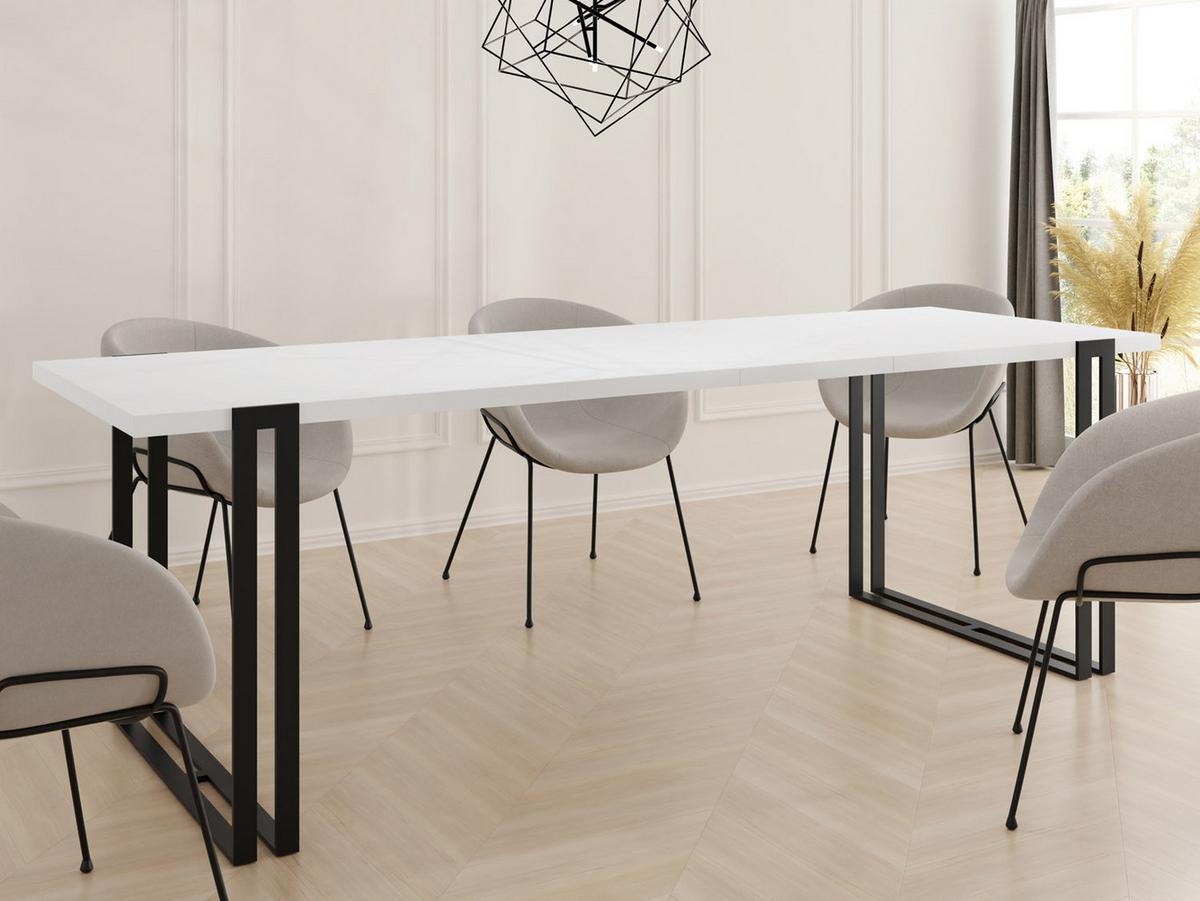 ESSTISCH Marco rechteckig ausziehbar, Weiß 140-240/80/76 cm - Schwarz/Weiß, Holzwerkstoff/Metall (80/240/76cm) - WFL GROUP