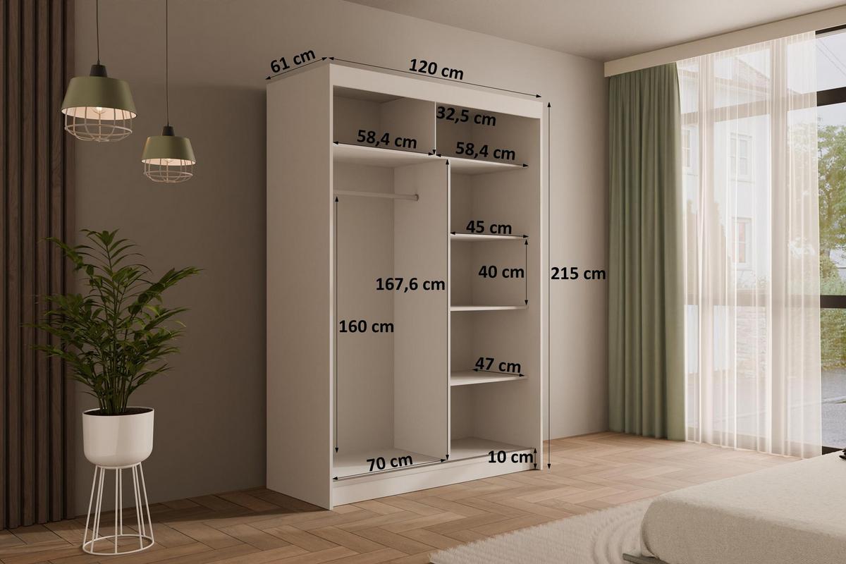 KLEIDERSCHRANK PEKA - 120 cm - Weiß|Grau - Weiß/Grau, Holzwerkstoff (120/215/61cm) - ALTDECOR