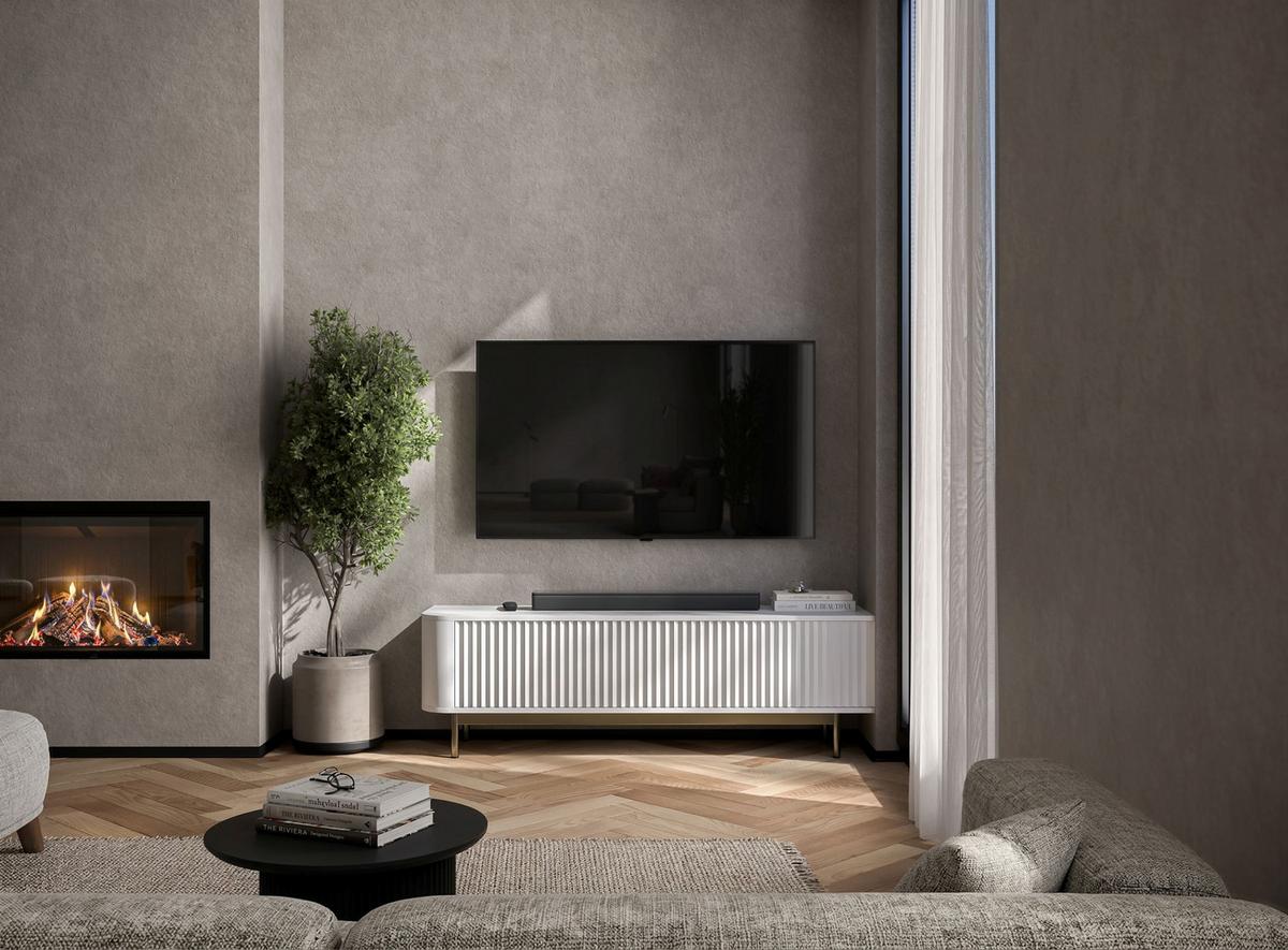 TV-LOWBOARD Aurora Weiß matt 140 cm mit goldenem Metallrahmen - Goldfarben/Weiß, Holzwerkstoff/Metall (140/44/35cm) - Meble Lindner
