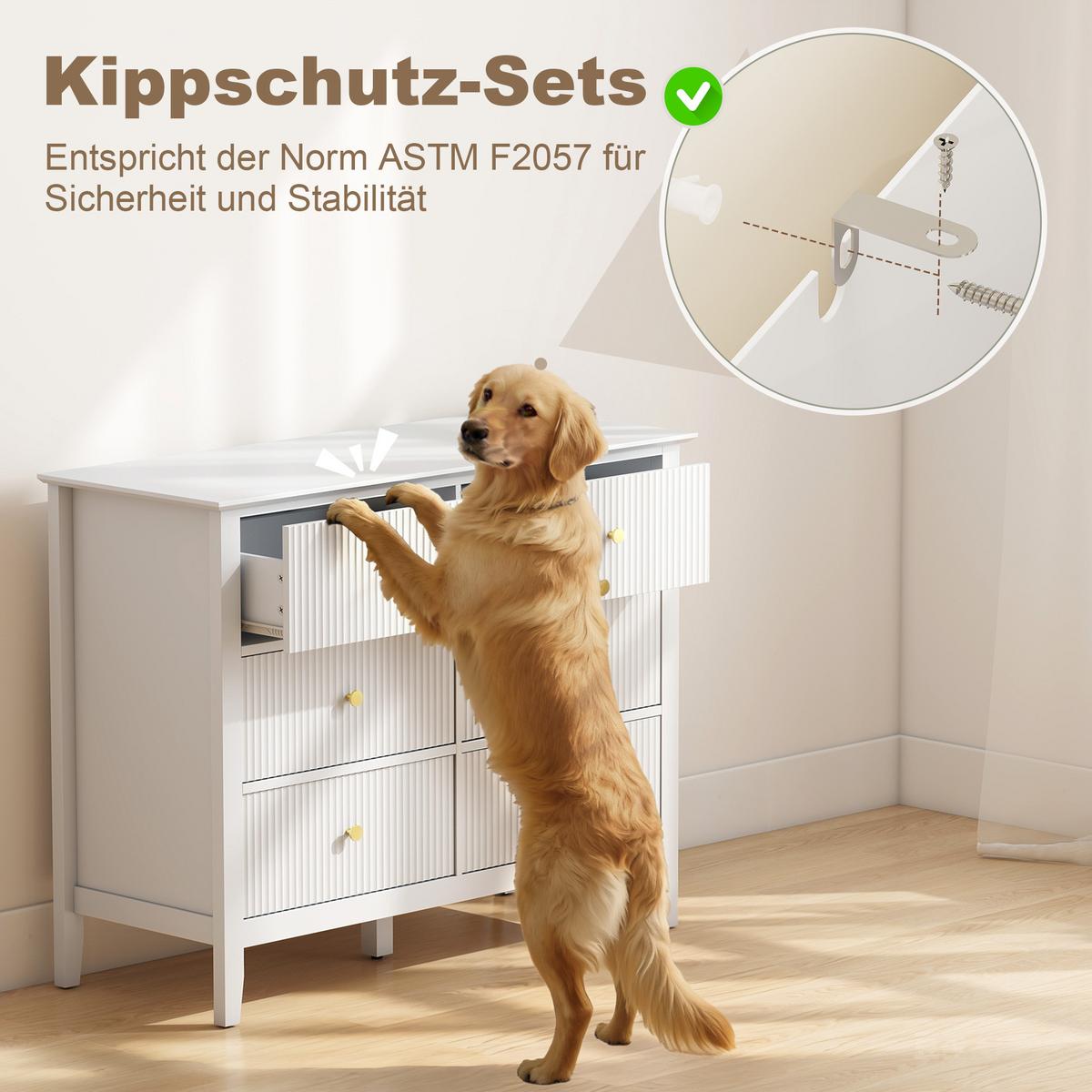 KOMMODE mit 6 Schubläden Weiß 100/40/78 cm - Goldfarben/Weiß, Holzwerkstoff/Metall (40/78/100cm) - HOMCOM