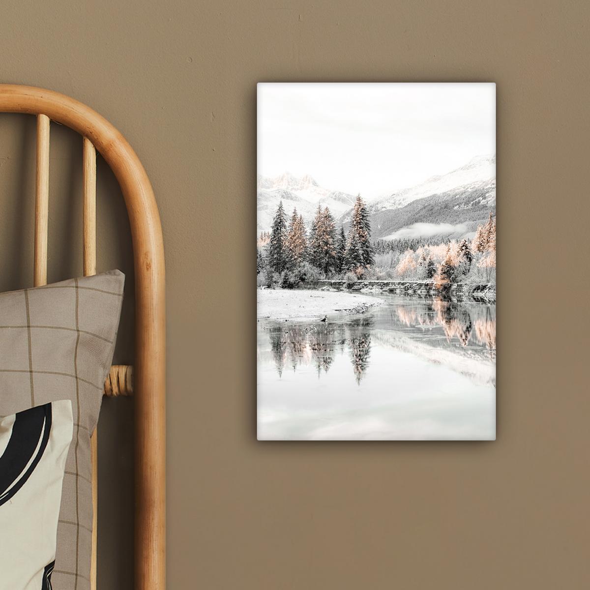 LEINWANDBILD Natur - Winter - Bäume - Berge - Schnee Deko Wohnzimmer 20x30 cm - Weiß Hochglanz, Textil (20/30cm) - MuchoWow