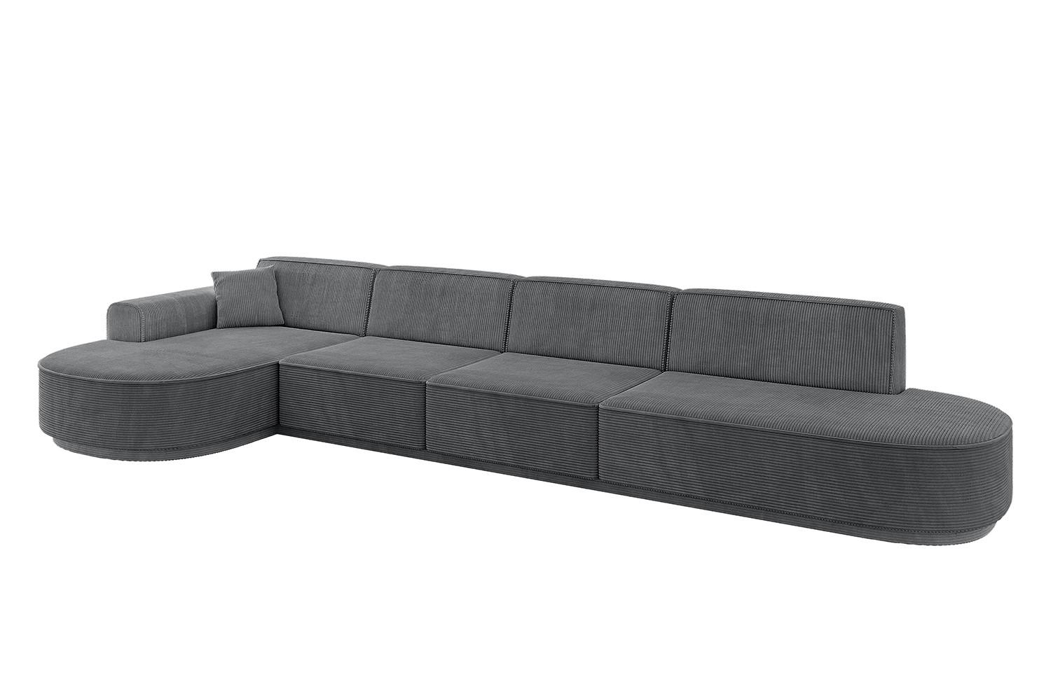 ECKSOFA Ottomane Links MARI-L3-v3 - 413x171x83 cm Dunkelgrau Cord - Dunkelgrau/Schwarz, Holzwerkstoff/Kunststoff (413/171cm) - ALTDECOR