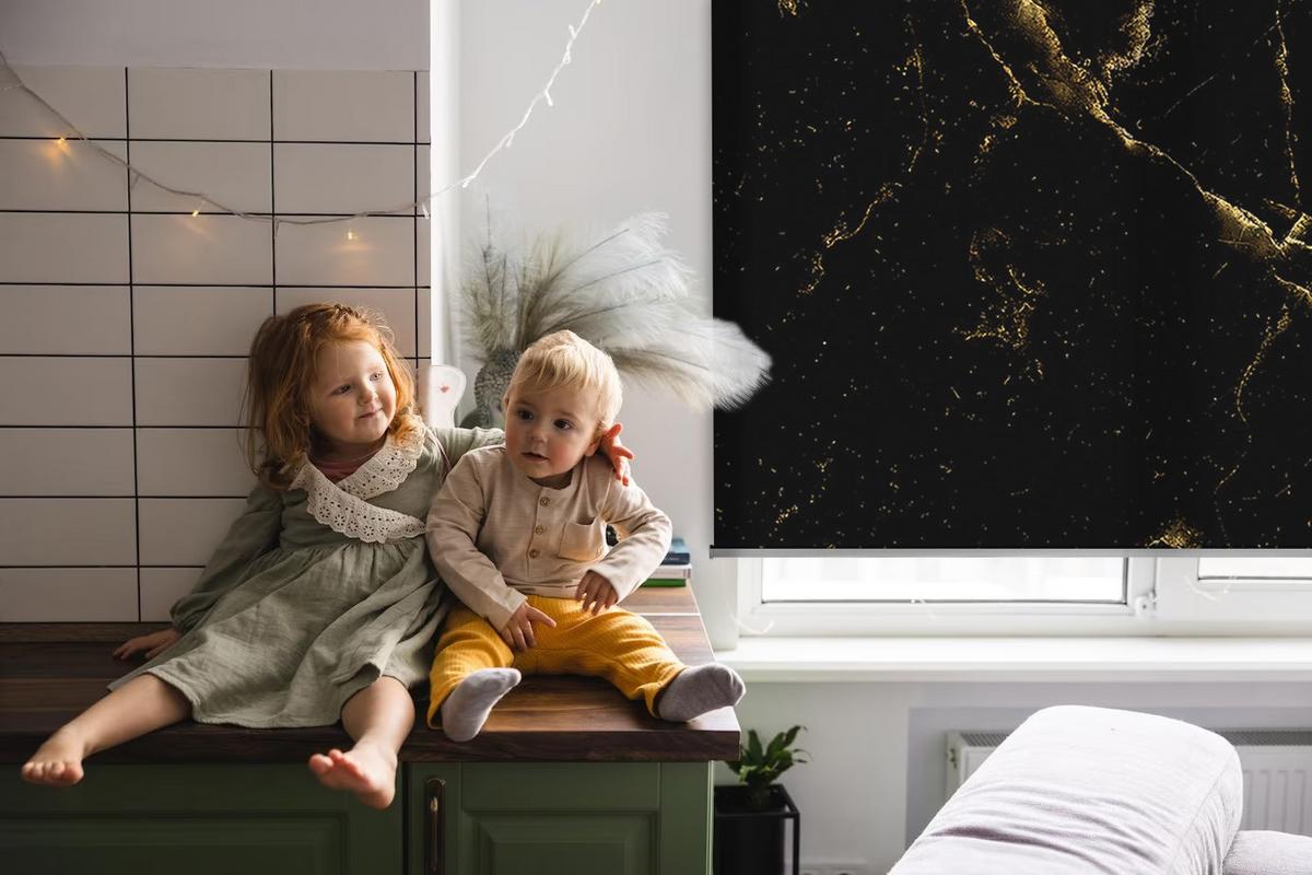 INNENROLLO - Fensterrollo - Rollo - 90x140 cm - Schwarzer Marmor - Schwarz, Kunststoff (90/140/0.5cm) - TULUP
