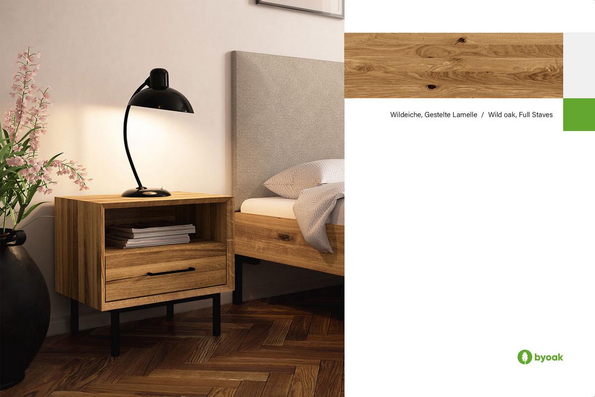 NACHTTISCH LEON Wildeiche - Wildeiche, Holz (51/50/40cm) - byoak