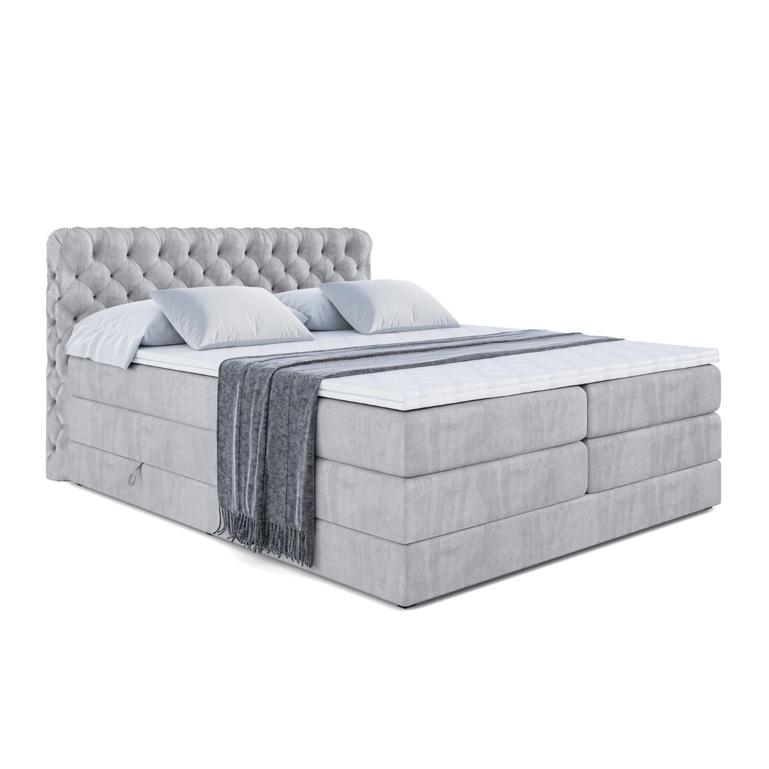 BOXSPRINGBETT BOXI8 KING - 140x200 - H3/H4 - Hellgrau - Hellgrau, Holzwerkstoff (140/200cm) - ALTDECOR