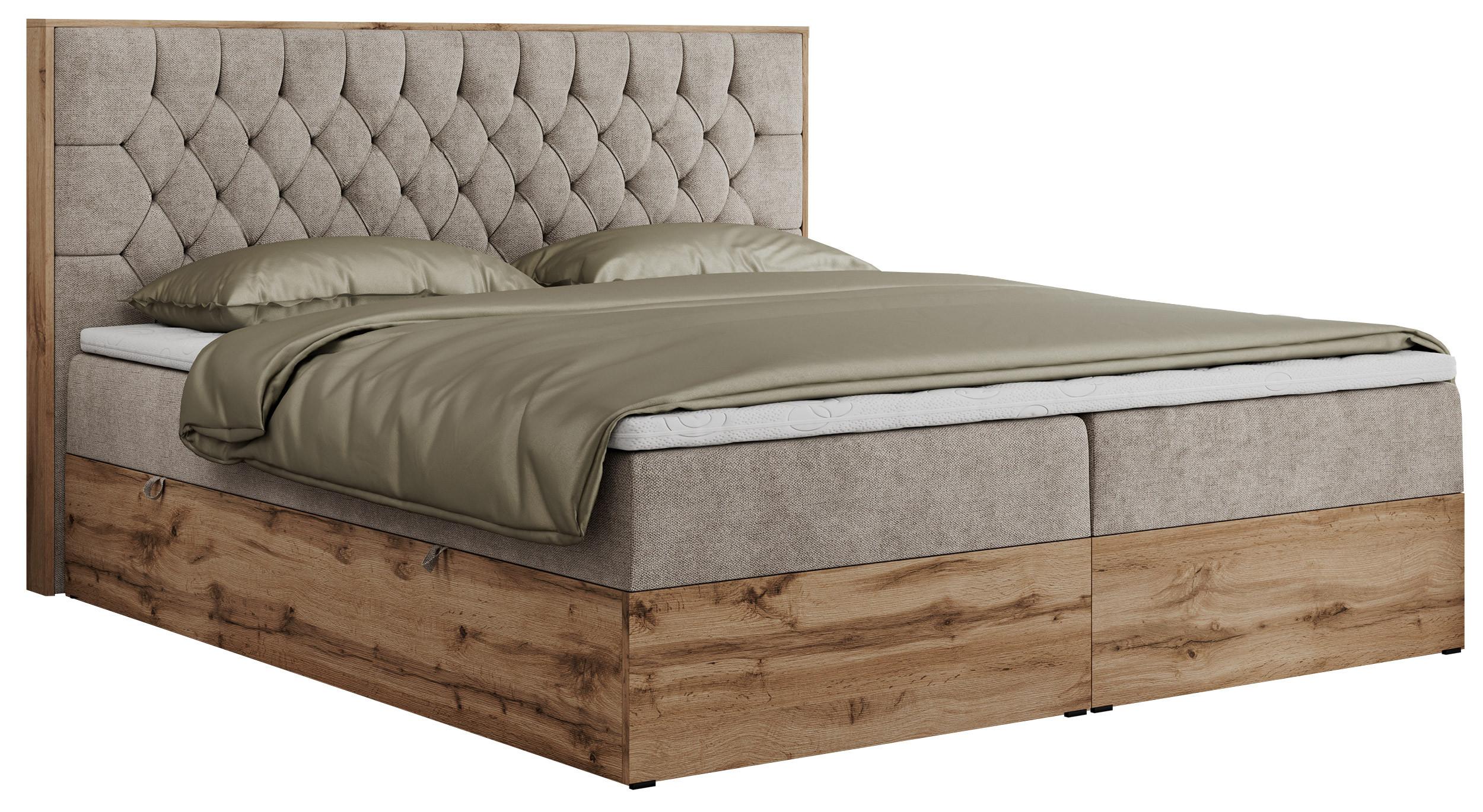 BOXBETT AMORE 140/200 Beige Struktur - H4 - Beige, Holz/Textil (140/200cm) - MKS