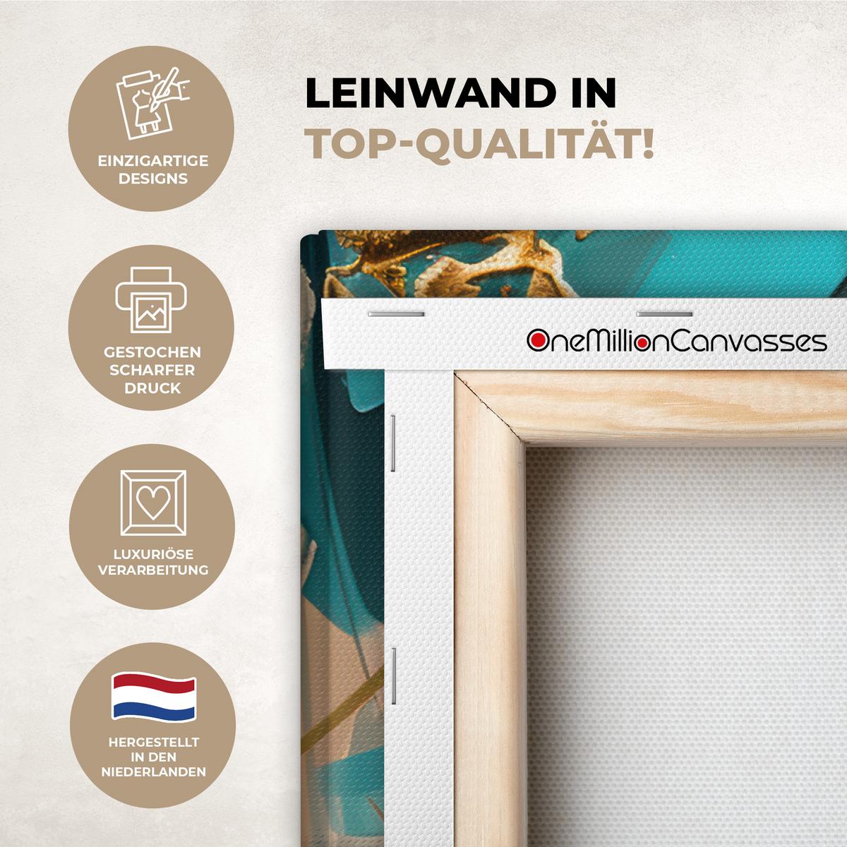 LEINWANDBILD Frau - Porträt - Gold - Luxus - Blau Wandbild Wohnzimmer 50x50 cm - Türkis, Textil (50/50cm) - MuchoWow