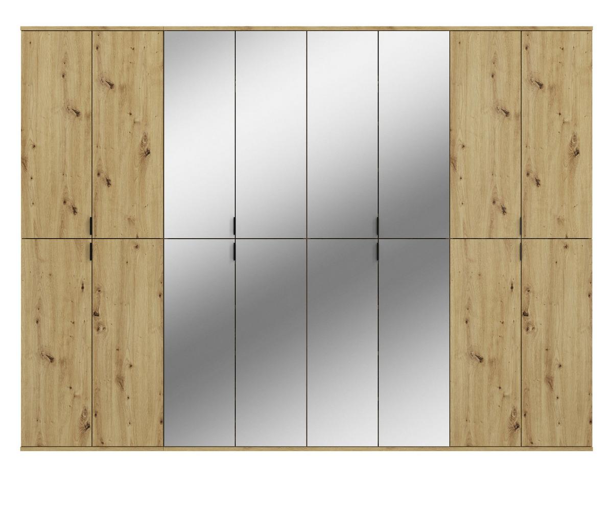 KLEIDERSCHRANK Eiche Artisan 244 cm, Stauraumschrank mit Spiegel - Schwarz/Eiche Artisan, Glas/Holzwerkstoff (244/193/34cm) - Inn.Furn