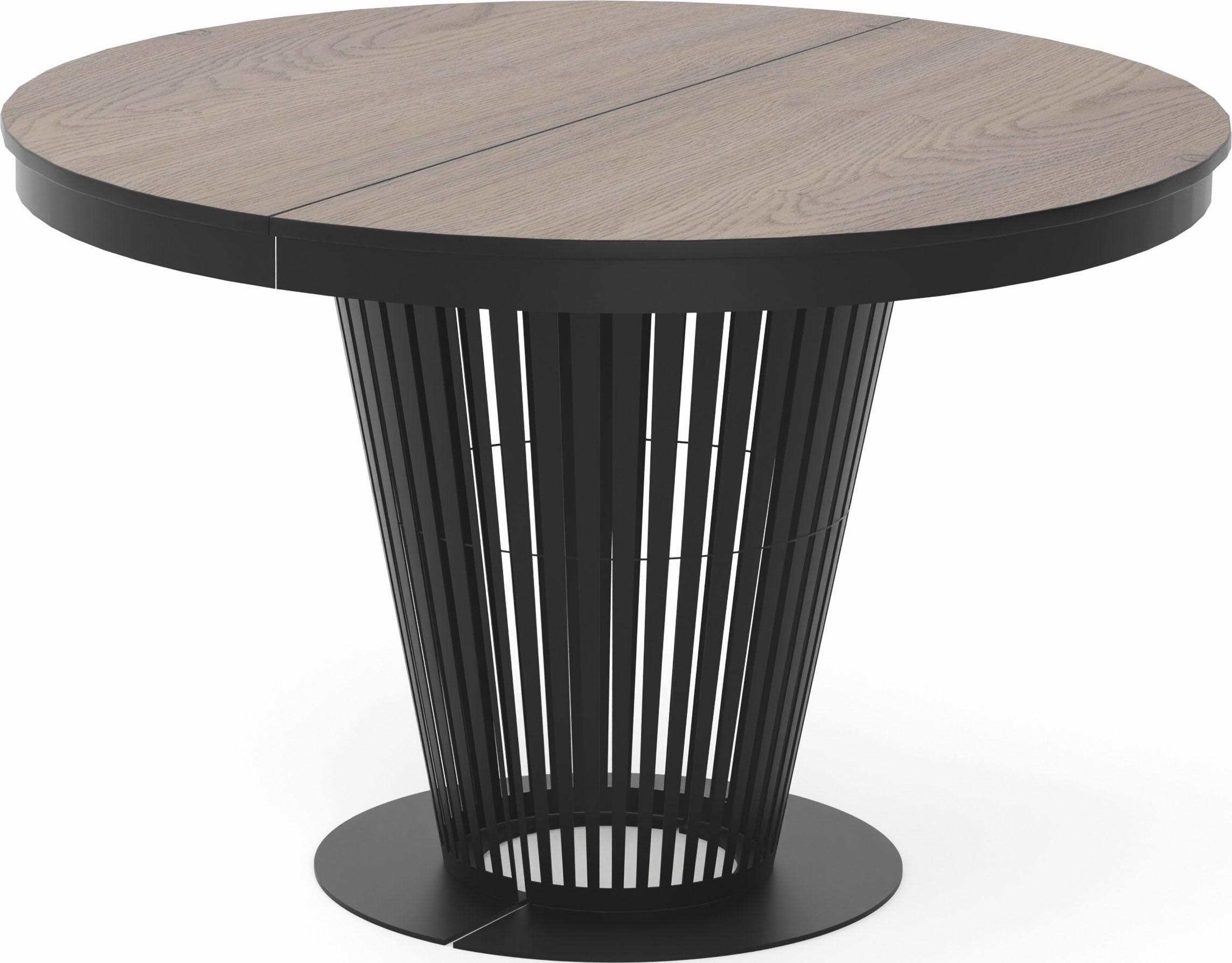ESSTISCH Novera rund ausziehbar mit Schwarzem Lamellen-Metallgestell, Eiche Braun 100-200/100/76 cm - Eichefarben/Schwarz, Holzwerkstoff/Metall (100/100/76cm) - WFL GROUP