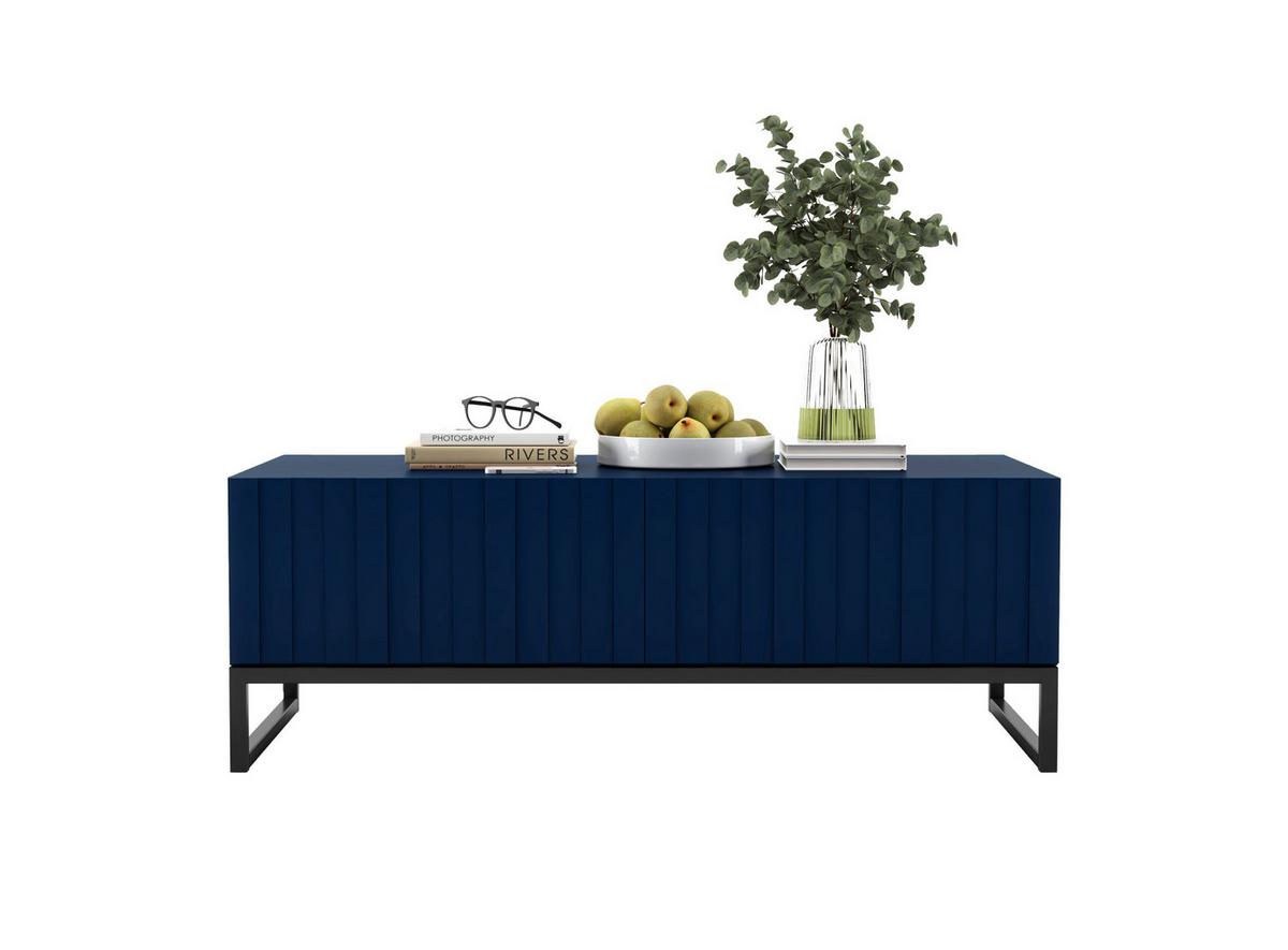 COUCHTISCH Elpis Marineblau matt Glamour 110 cm - Blau/Schwarz, Holzwerkstoff/Metall (54/110/39cm) - Meble Lindner