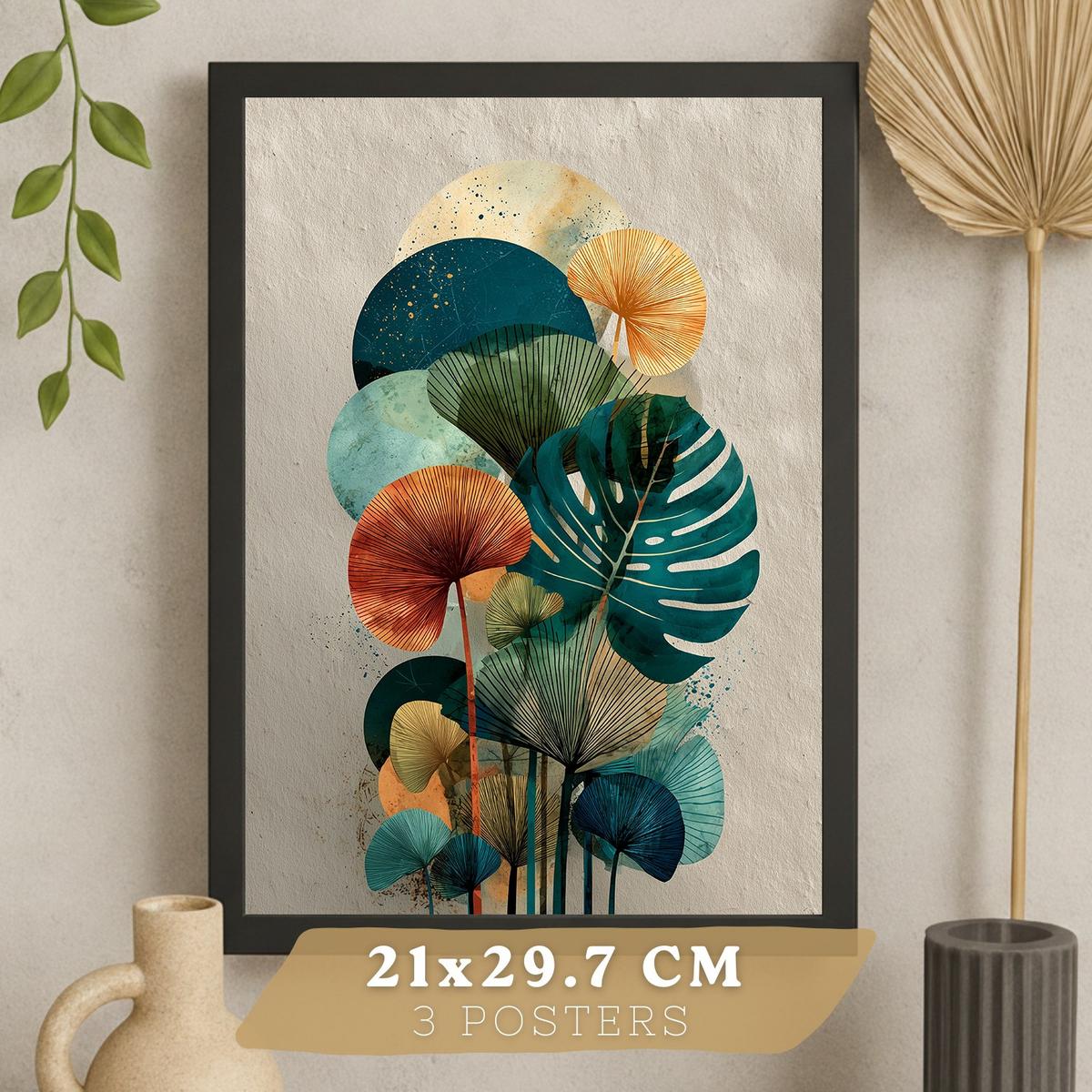 POSTER 3er-Set Wandbilder Pflanzen modern Wohnzimmer Deko, Schlafzimmer, Küche, Badezimmer Schwarzer Rahmen A3 - Schwarz, Papier (29.7/1/42cm) - Nacnic