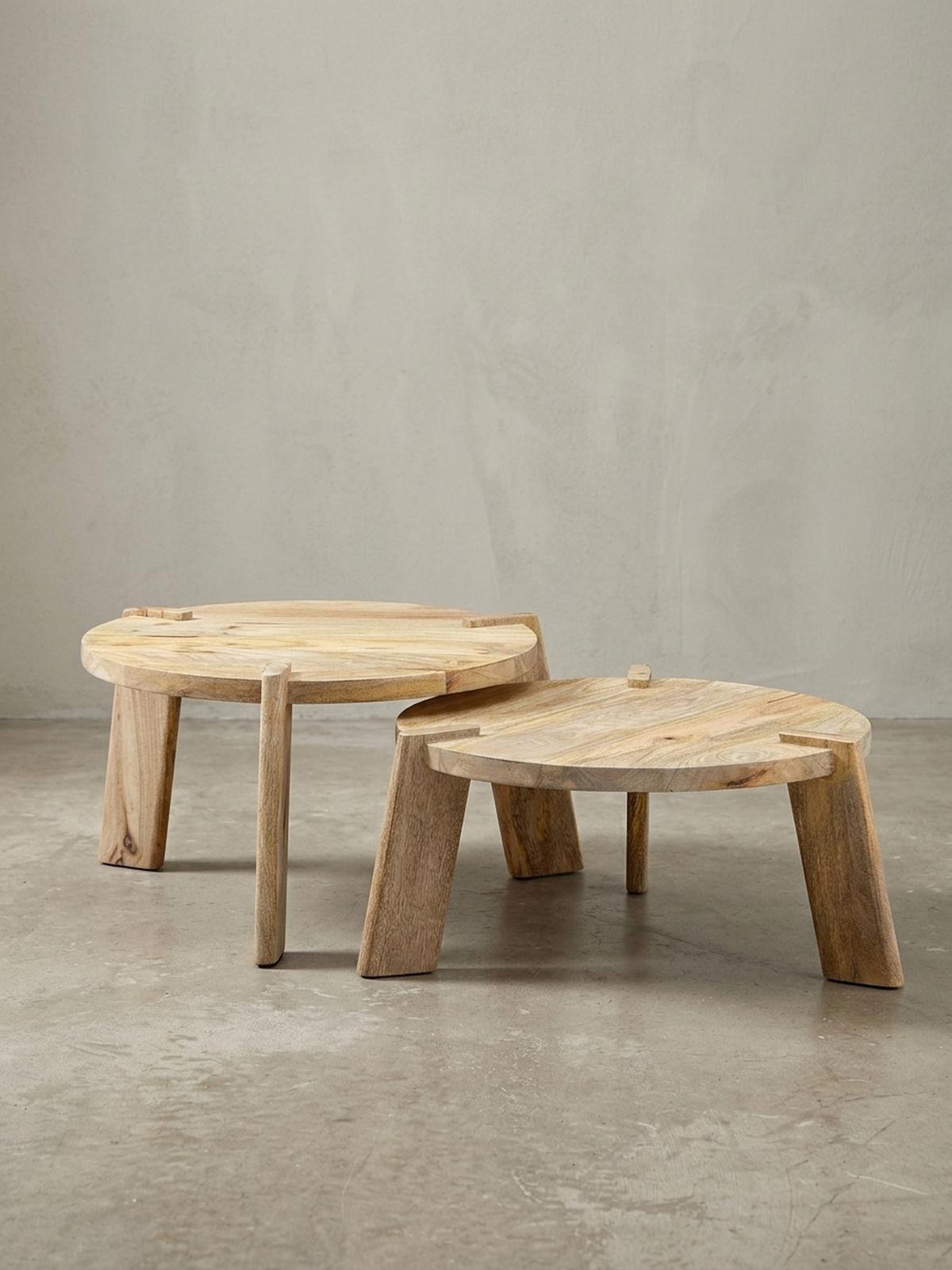 COUCHTISCH 2er Set Mango Massivholz Messingstreifen Handgefertigt HELEN, Beige 53x53x32 cm - Beige, Mangoholz/Holz (53/53/32cm) - KADIMA DESIGN