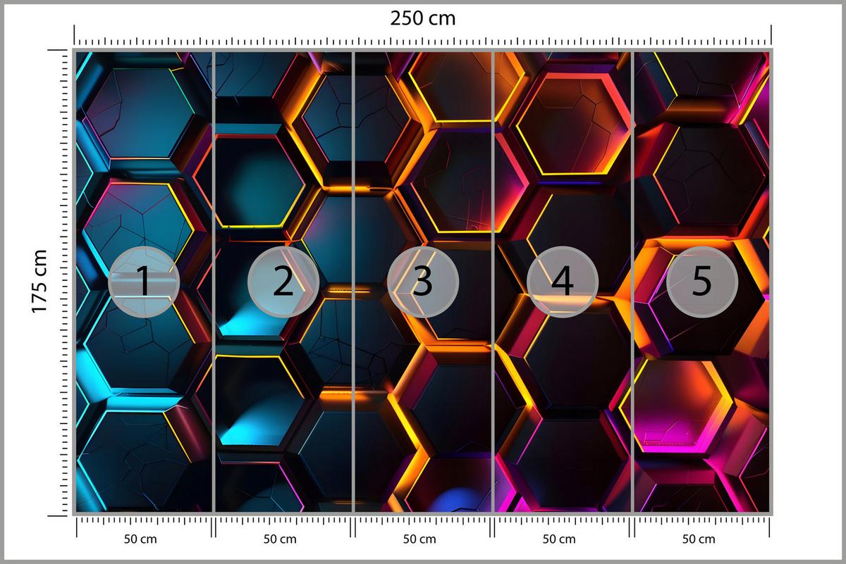 FOTOTAPETE für Jugendzimmer Schwarz Neon Hexagone 250x175 - Gelb/Schwarz, Papier (250/175cm) - Muralo