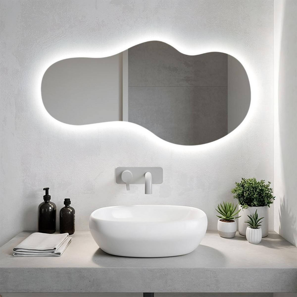 LED WANDSPIEGEL 40x80 cm asymmetrisch 6000K - Blau, Glas (40/80/0.4cm) - TULUP
