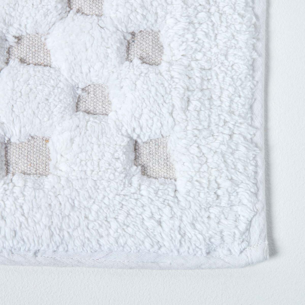 BADEMATTE 45/75 cm Karo-Bordüre, Baumwolle - Weiß, Textil (45/75cm) - Homescapes