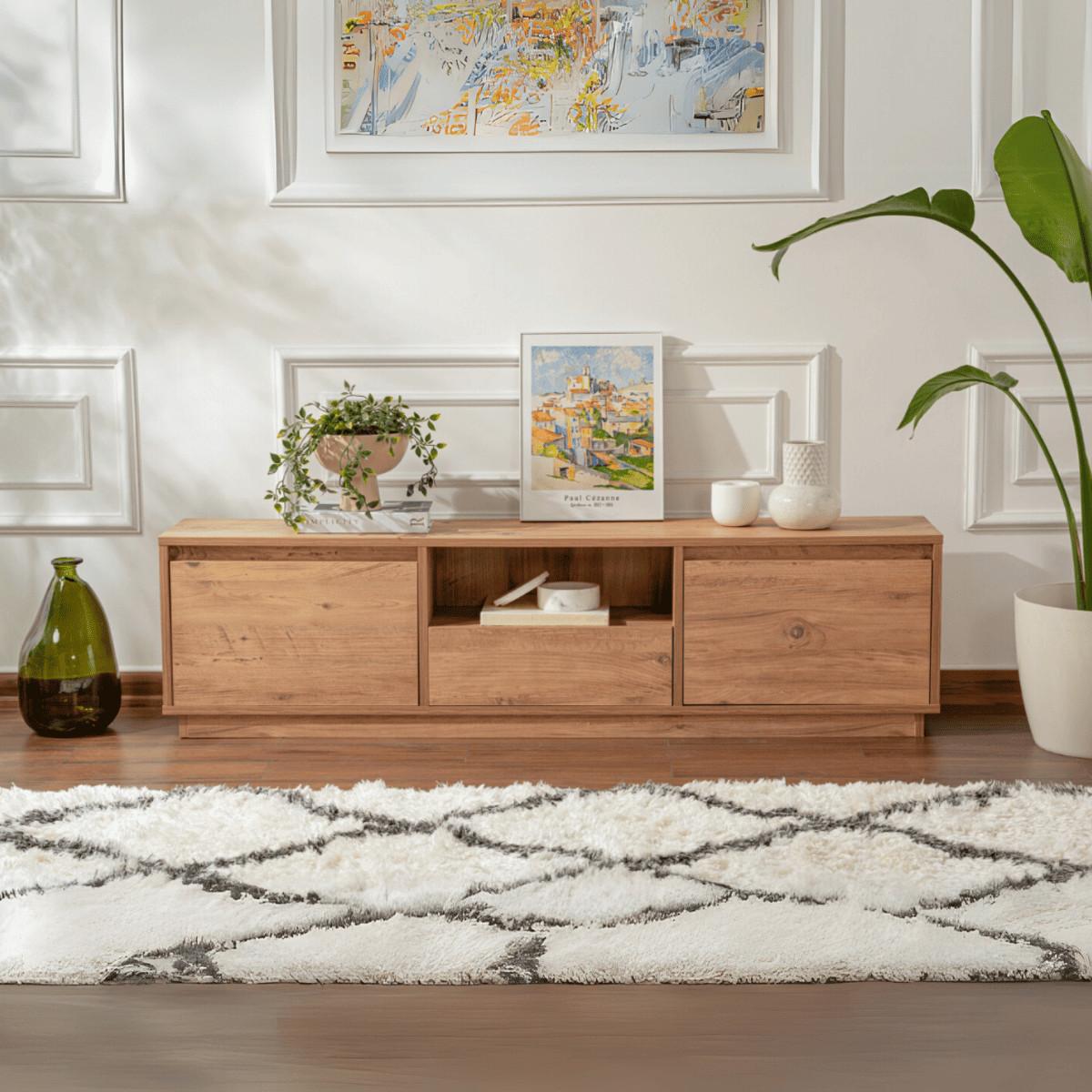 TV-MÖBEL mit 3 klappbaren türen und 1 offenem fach - vanguard 160/29,5/42 cm - Kieferfarben, Holzwerkstoff (29.5/42/44cm) - Calicosy