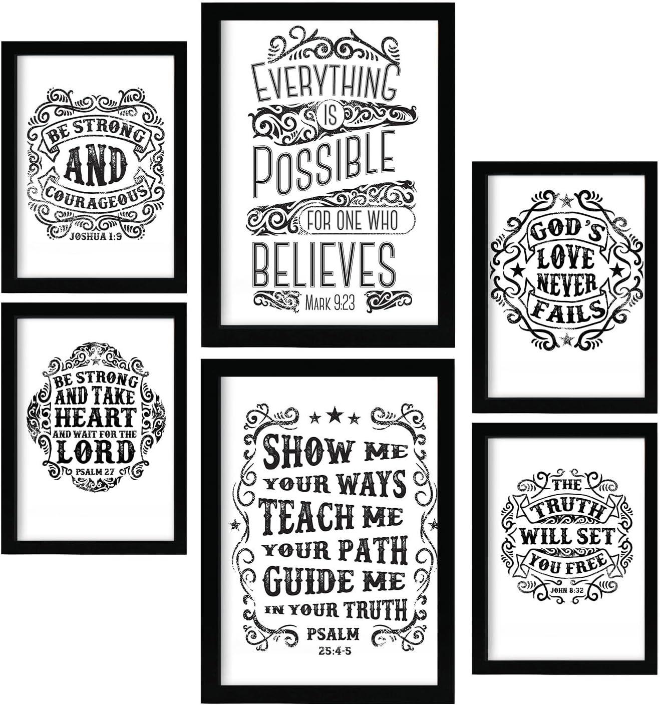 POSTER Set Mit 6 Biblisch In Rustikale Zitate A3 & A4 Rahmen Aus Hellem Holz - Beige, Papier (29/3cm) - Nacnic