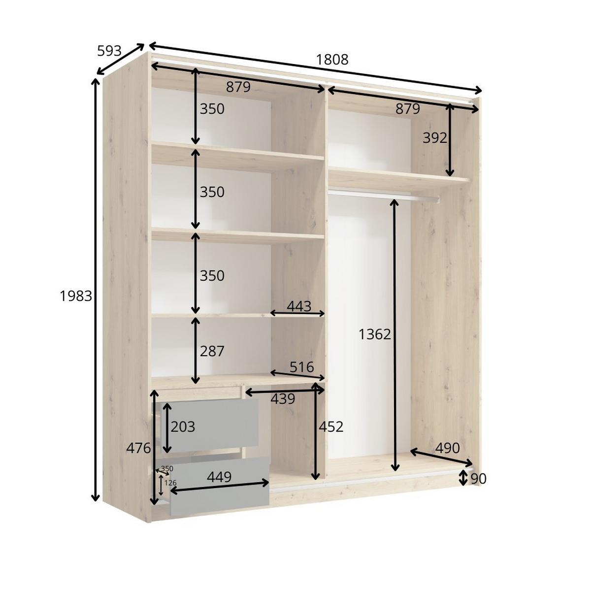 SCHWEBETÜRENSCHRANK KOVAN 180,8/198,3/59,3cm 2-türig Graphitfarben - Graphitfarben/Eiche Artisan, Holzwerkstoff (180.8/198.3/59.3cm) - MASSENO