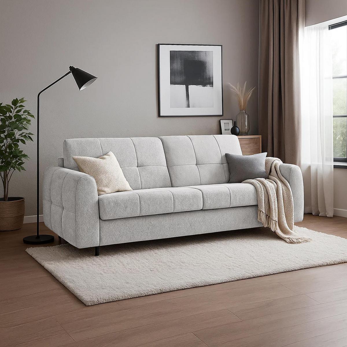 SCHLAFSOFA Pireus mit italienischem Gestell, 160x200, Hellgrau - Hellgrau/Schwarz, Textil (230/90/100cm) - Beautysofa