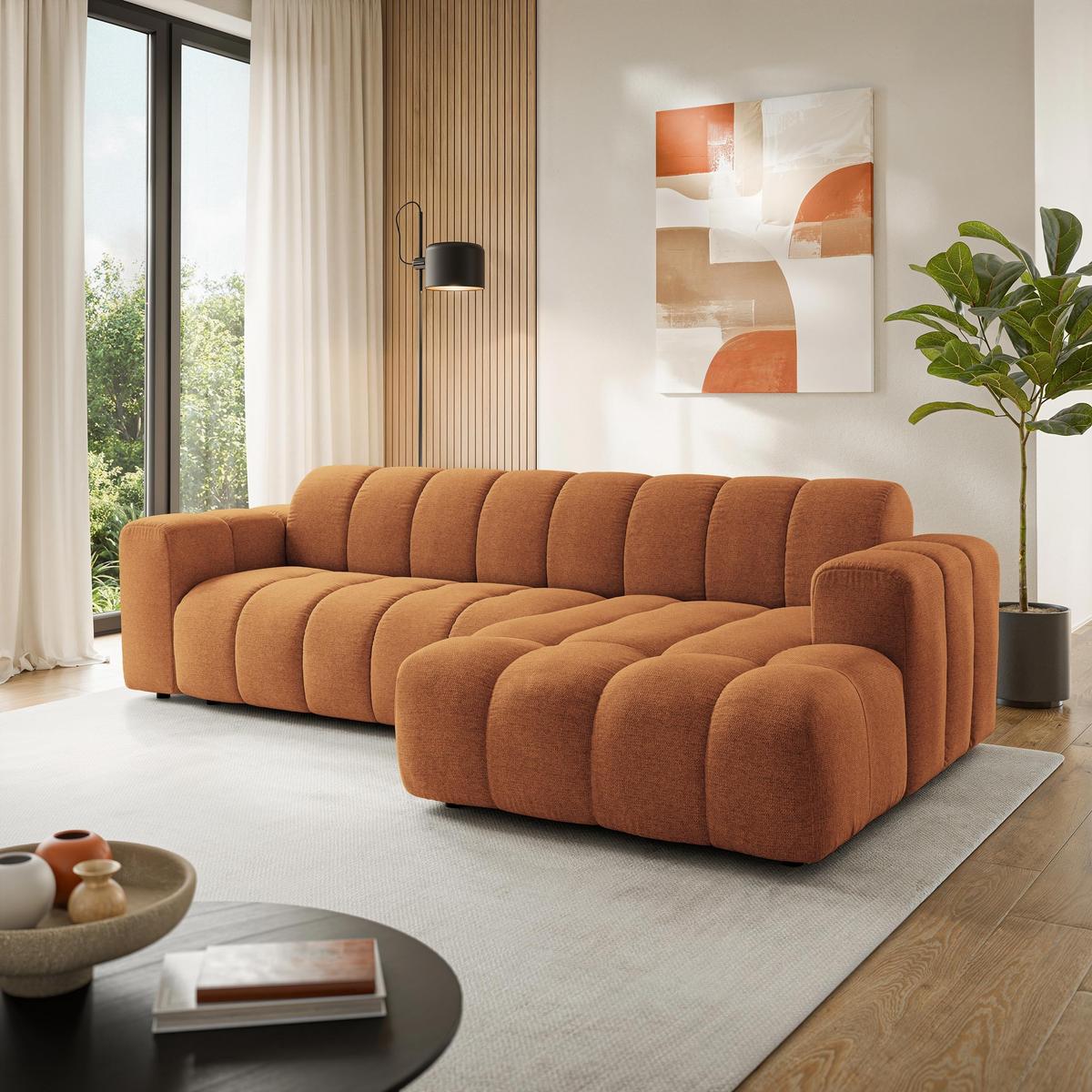 ECKSOFA SETIA Orange Strukturstoff mit Schlaffunktion - Orange, Holz (304/165cm) - MASSENO